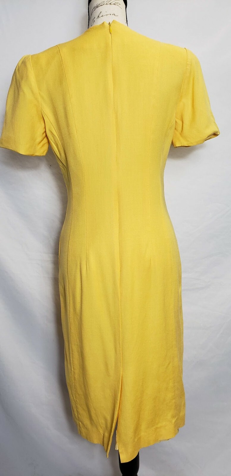Vintage 80s Sara Campbell Womens Sheath Yellow Pencil Dress Size 6