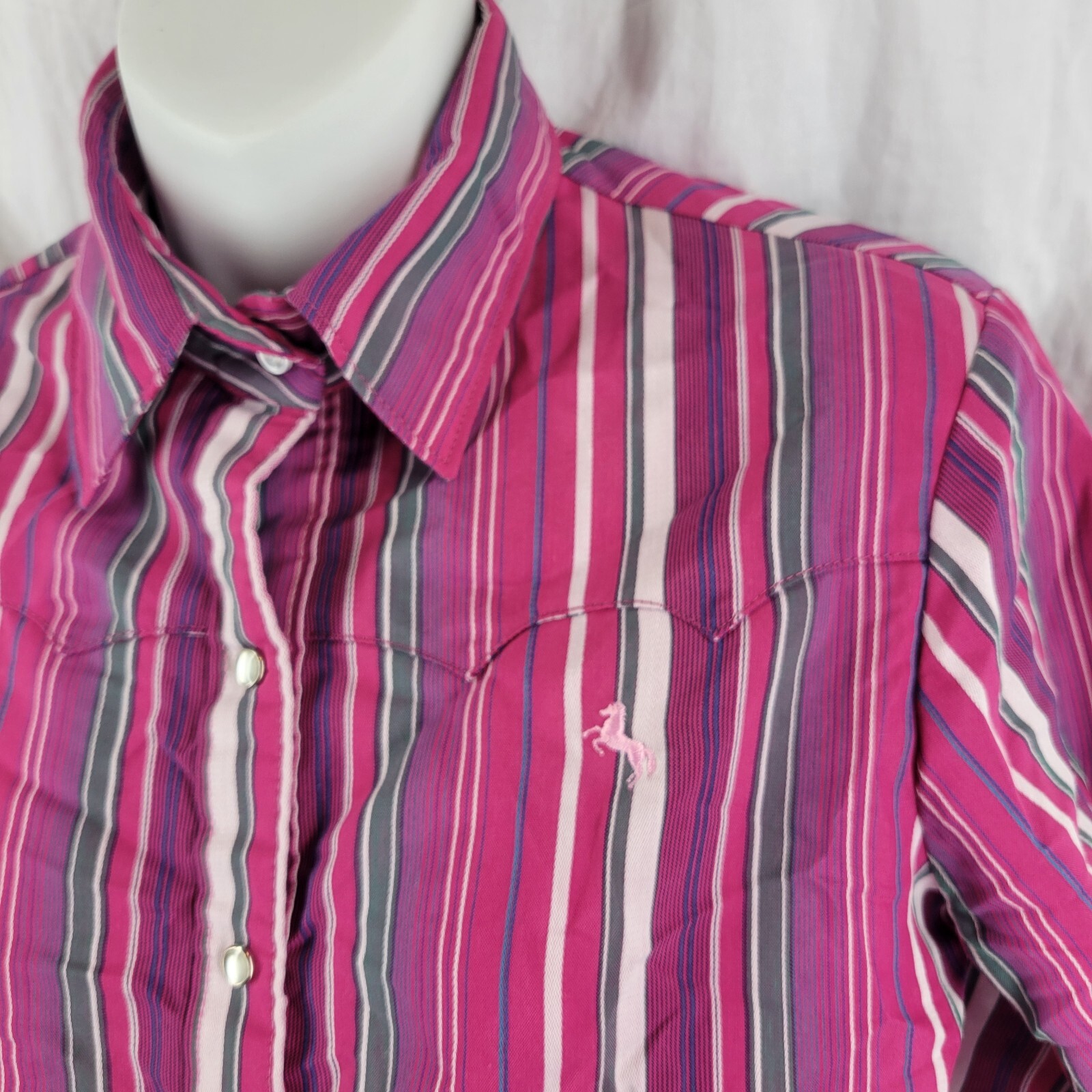 Vintage Pink Stripe Snap Prior Imperial Western Shirt Womens Size 32 Long Sleeve