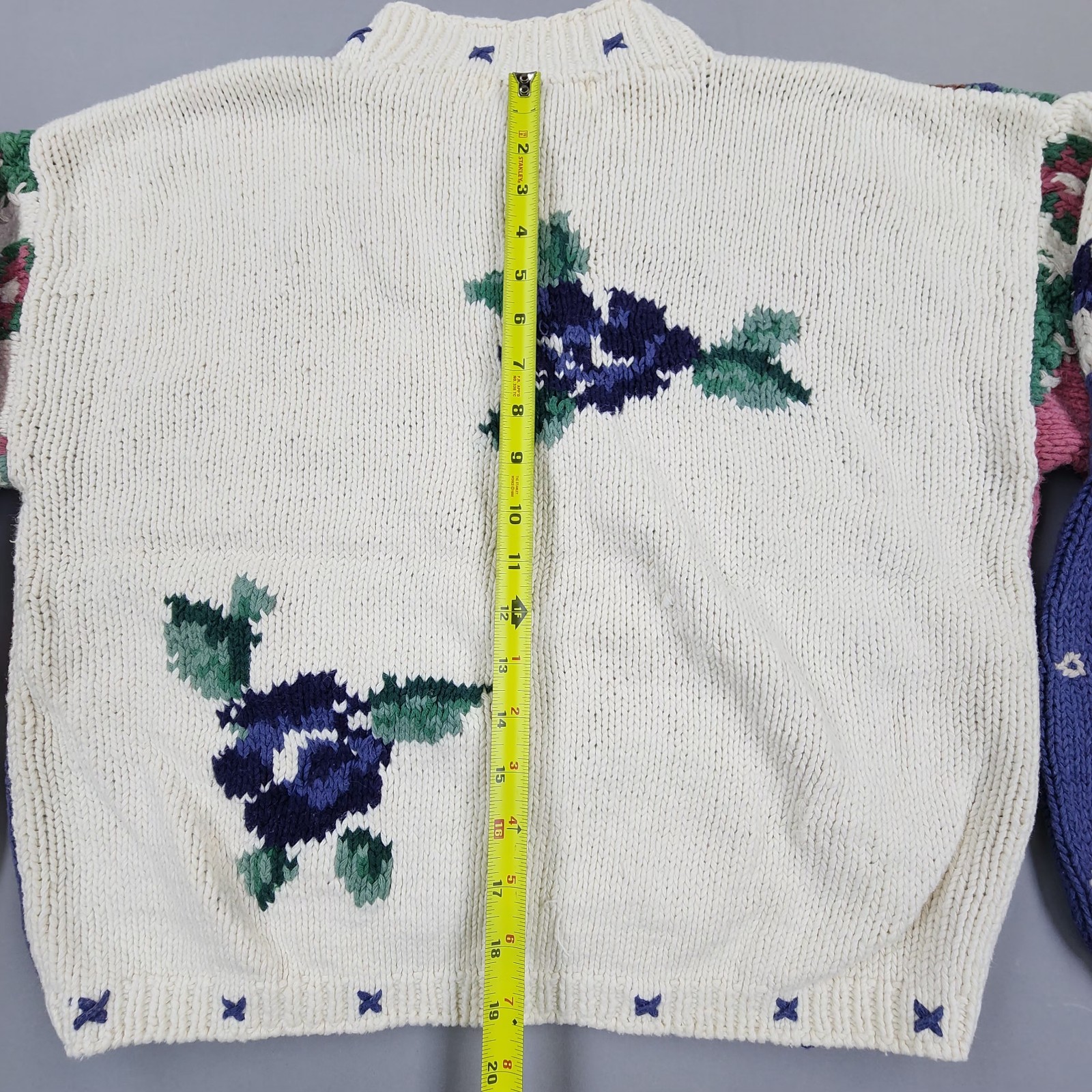 Vtg 80s 90s Paris Sport Club Patchwork Chunky Cropped Sweater Womens M