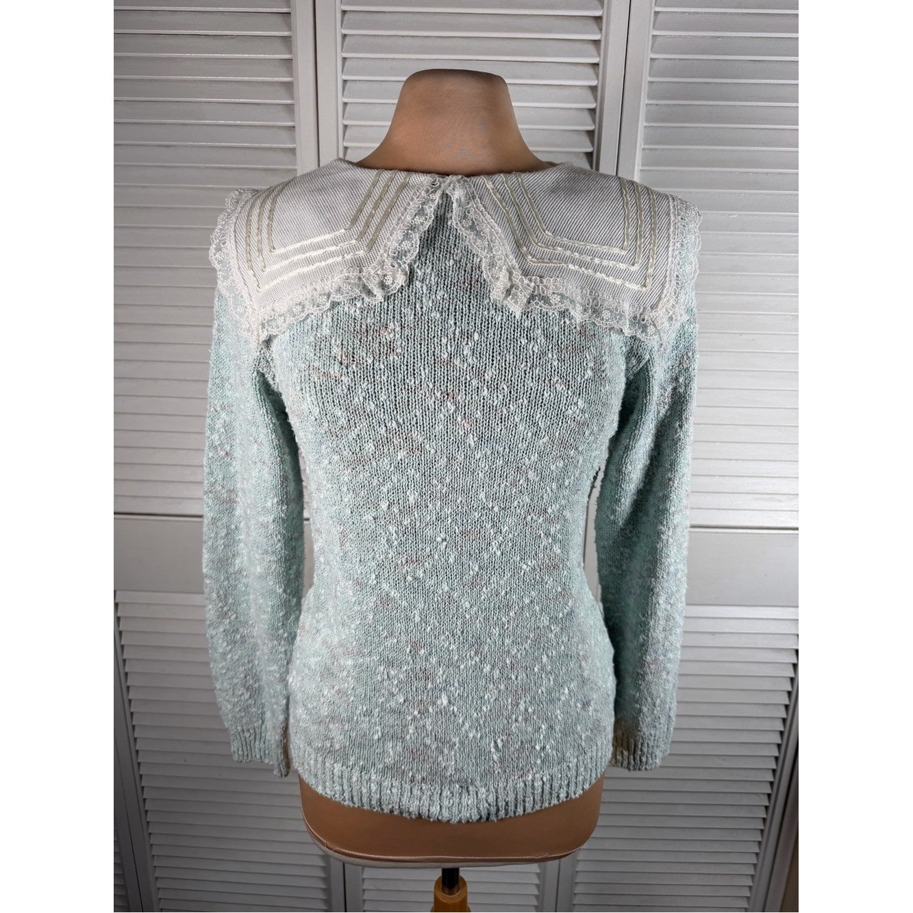 Vintage Jaclyn Smith Silk Blend Sweater Lace Collar Mint Green Medium