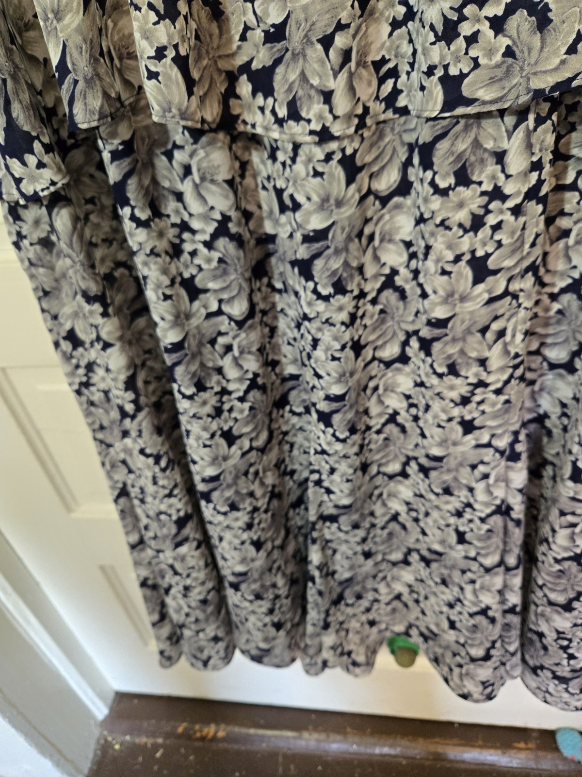 Vtg 90s Liz Robert’s Dress 18WP White Black Floral Boat Collar 3/4 Cuff Sleeves