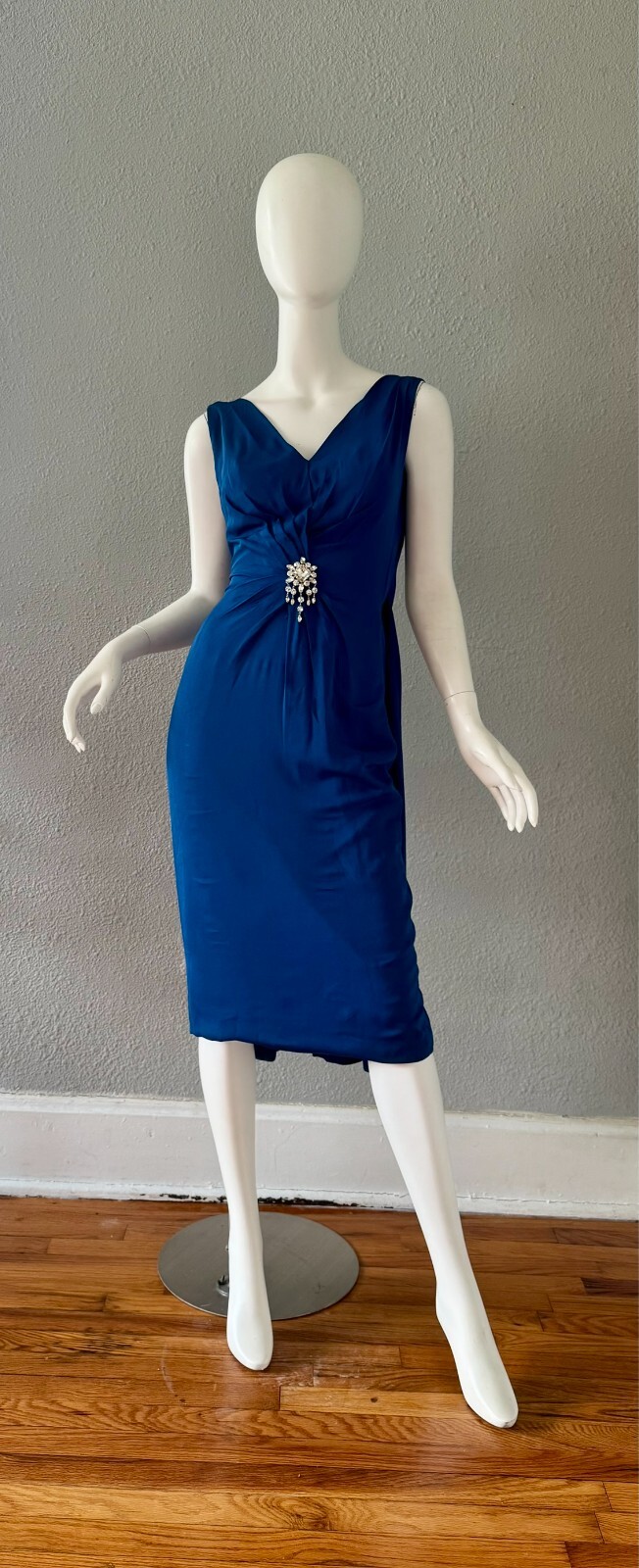 Vintage 50s 60s Blue Glam CEIL CHAPMAN Cocktail Designer Dress XS