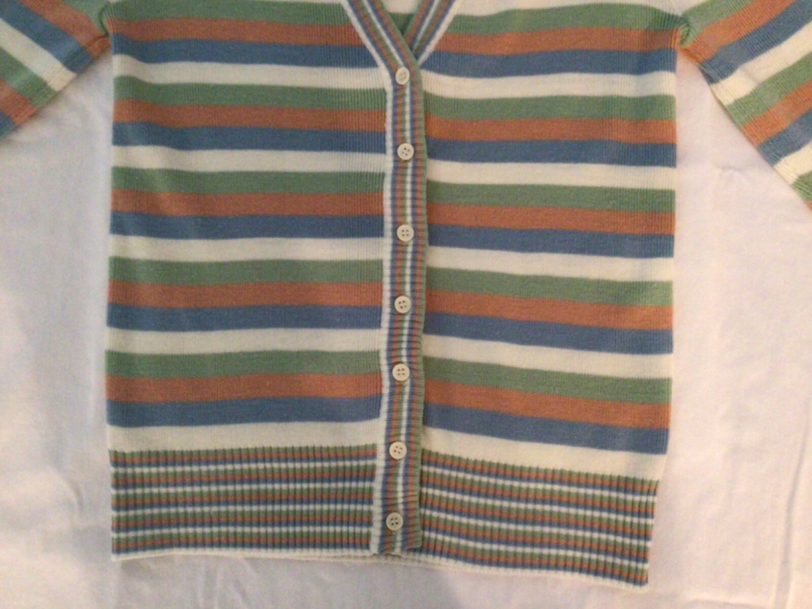 Buffums Vintage Cardigan Sweater Size M Striped Pastel Multi Color