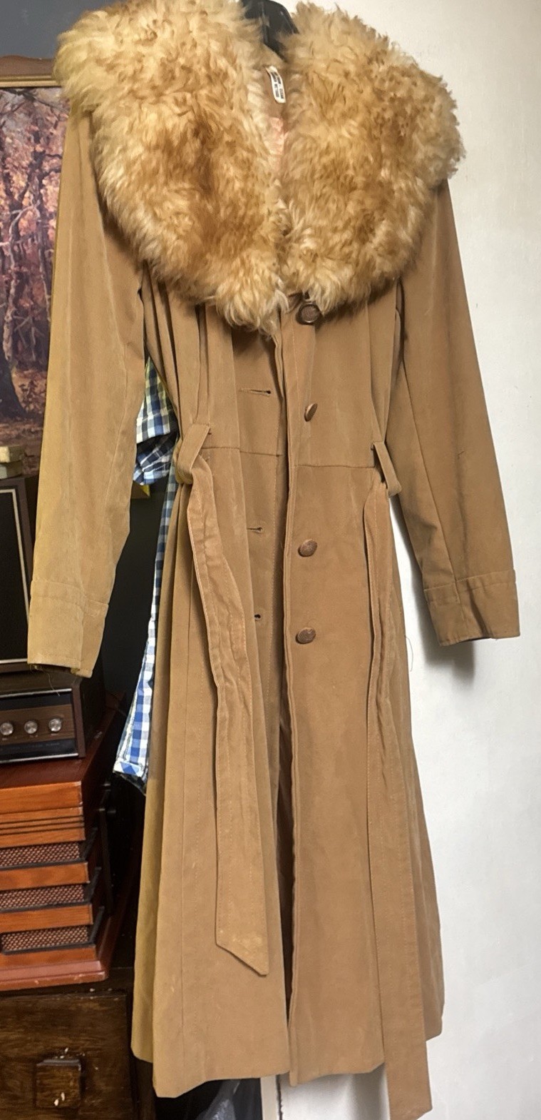 Vintage Sears Suede&Robuck Faux Fur Penny Lane Mob Wife Camel Coat Small Women’s