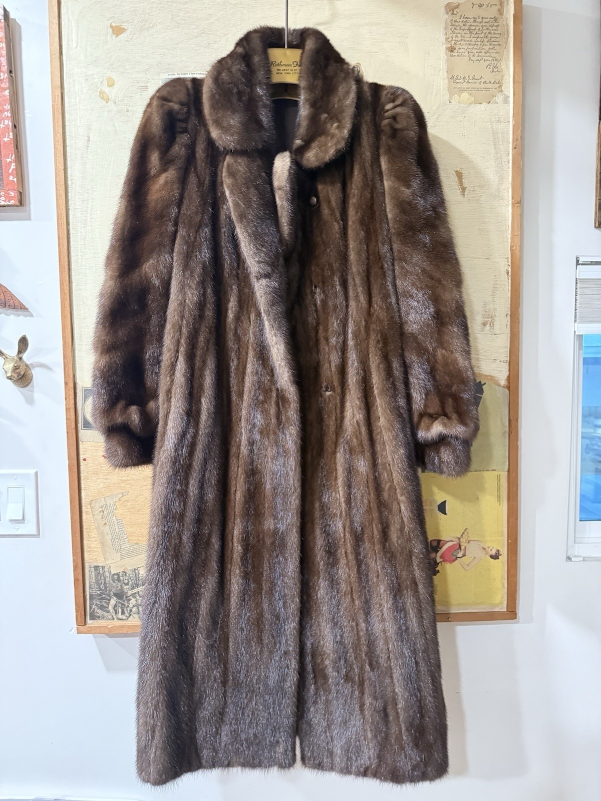 Vintage Rothman Furs Lunaraine Mink Coat Full Length Russian Sable Collar 1977