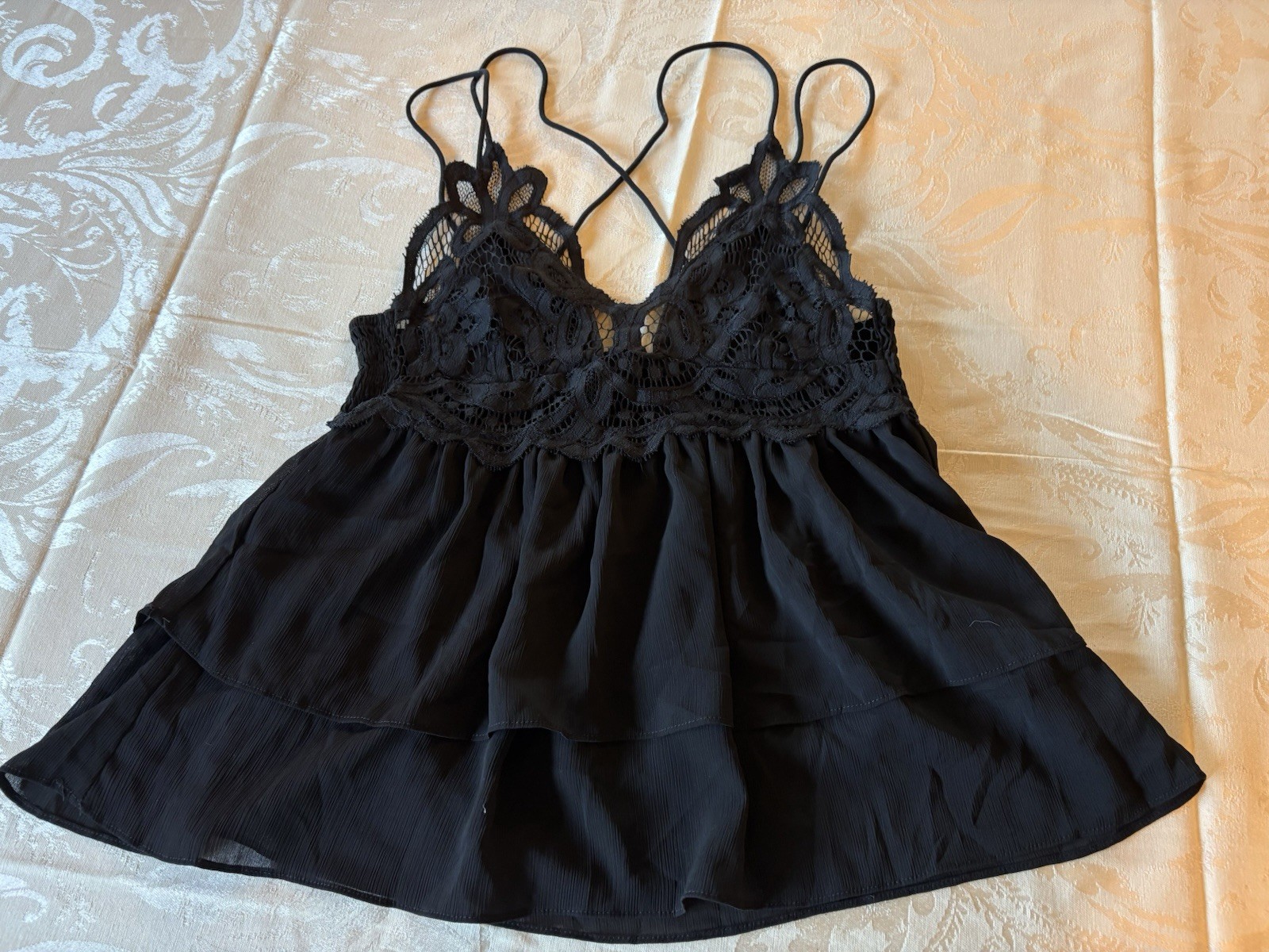 Black Goth Lace Cami Double Tier Peplum Shein Size Large Spaghetti Strap