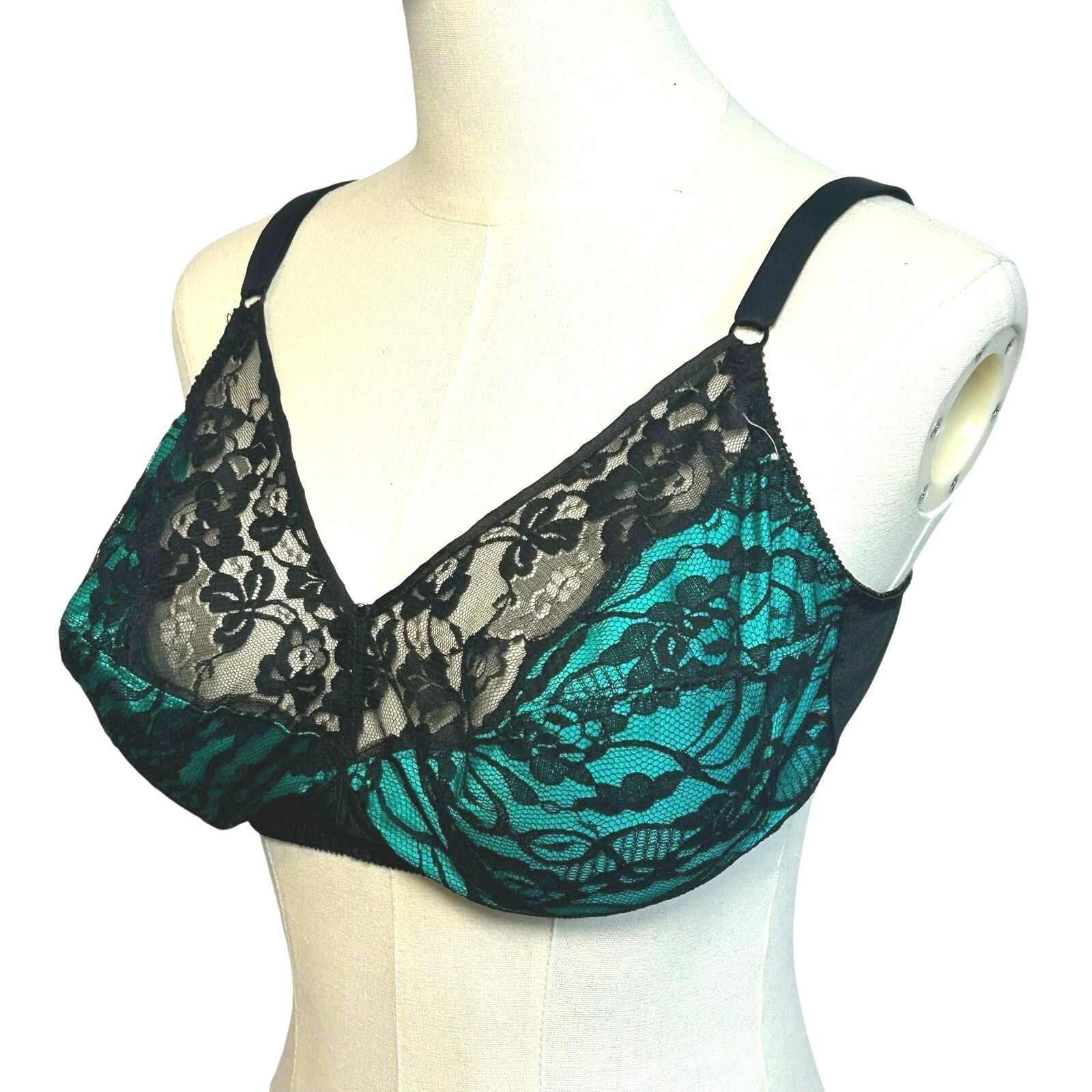 VTG 90s Bestform Black Lace Bullet Bra 38DD Retro Pinup Mid-Century