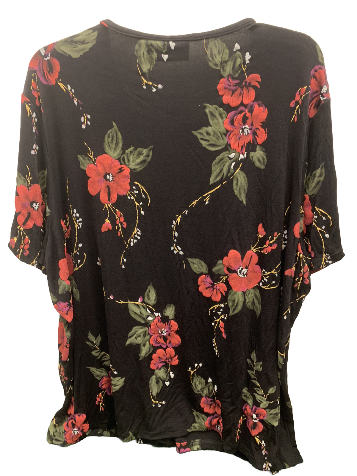 Vintage Kathy Ireland Plus Blouse Black Short Sleeve With Floral Design Size 2XL