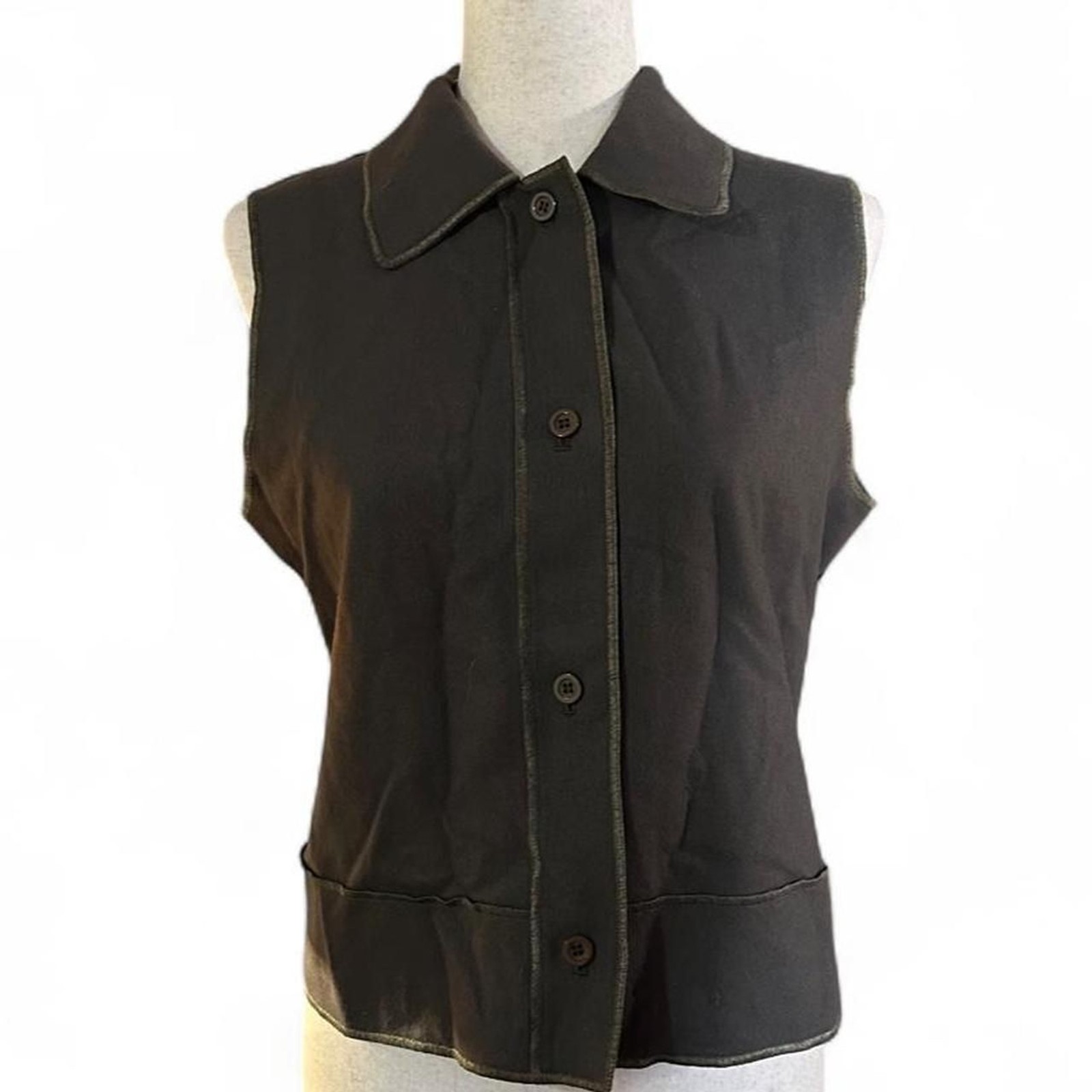 Harve Bernard Green Wool-Blend Exposed Stitch Fitted Vest Top