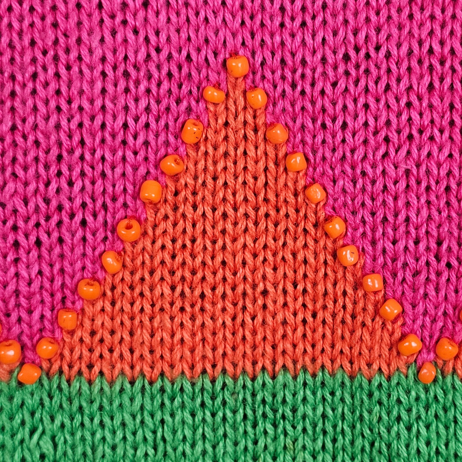 Vintage 80s Womens Sweater Large Red Hip Hop Colorblock Beaded Geometric Cotton