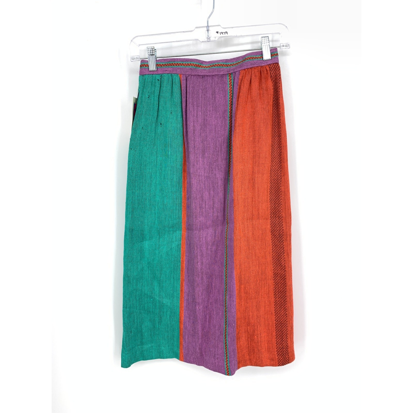 VTG 80s Prophecy Midi Skirt Womens XS Multicolor Purple Green Red Linen Blend