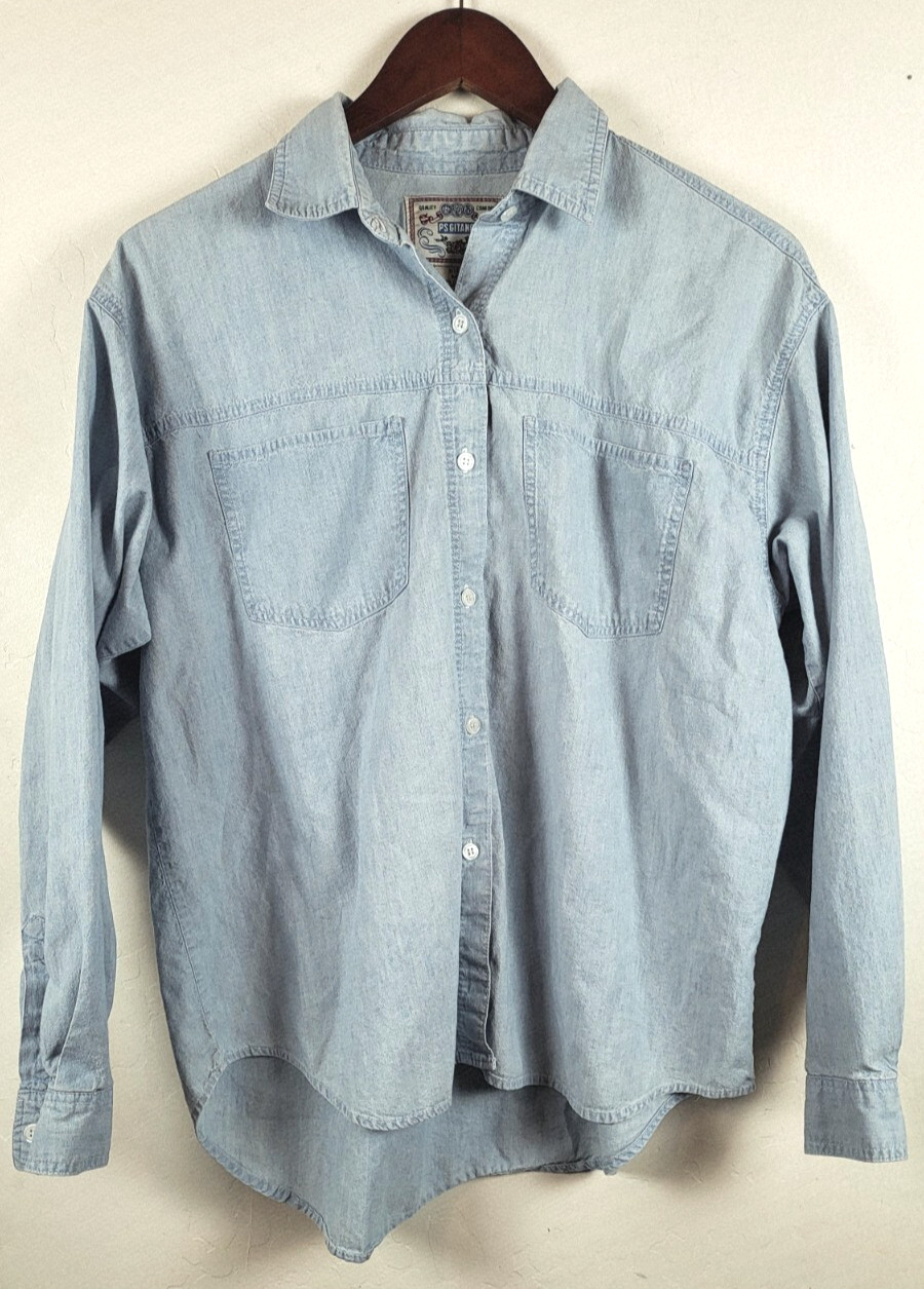 Vintage PS Gitano Unisex Denim Button Down Oversized 90s Y2K Chambray Shirt Sz M