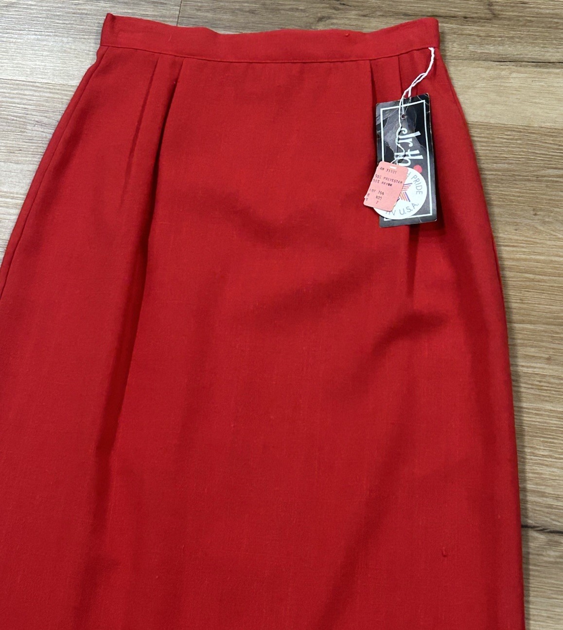 Vintage Cherry Red Midi Skirt NWT Deadstock USA Made High Waist Rockabilly XS