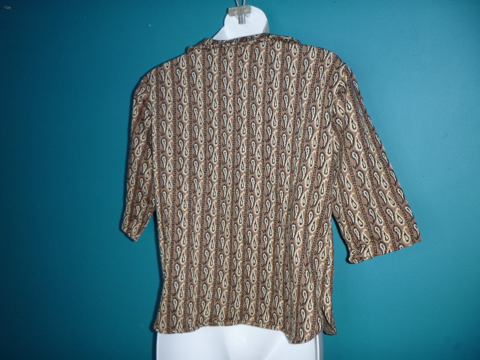 NOS Vtg 60s Stylecraft Cotton Knit Top Brown Black Paisley Sz M/L DEADSTOCK