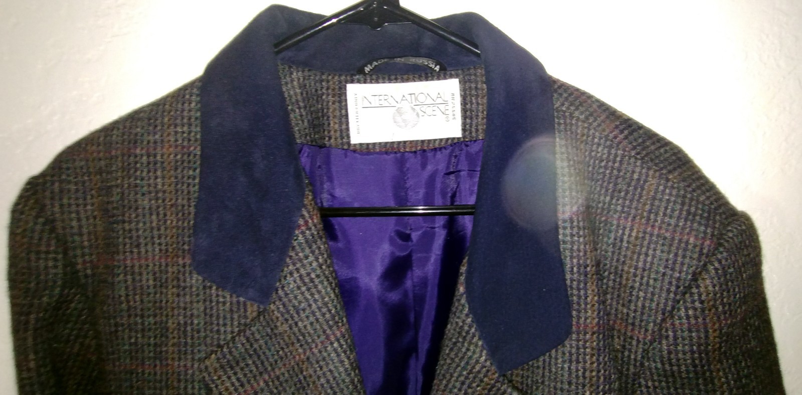 Vintage Woman’s wool tweed jacket suede collar 9/10 international scene Russia