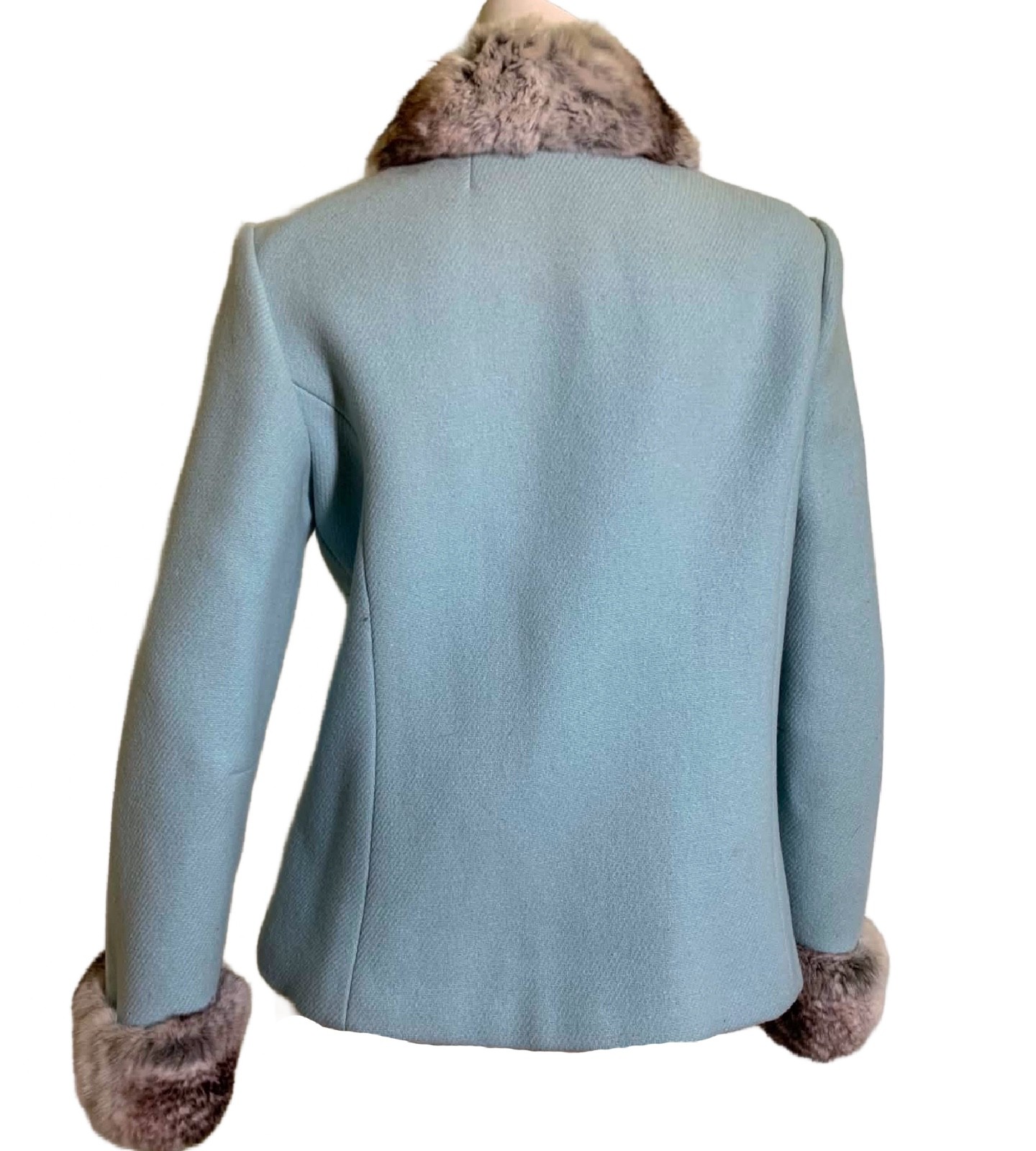True Vintage Robin’s Egg Blue Wool 1960s Jacket Chinchilla Fur Trim S