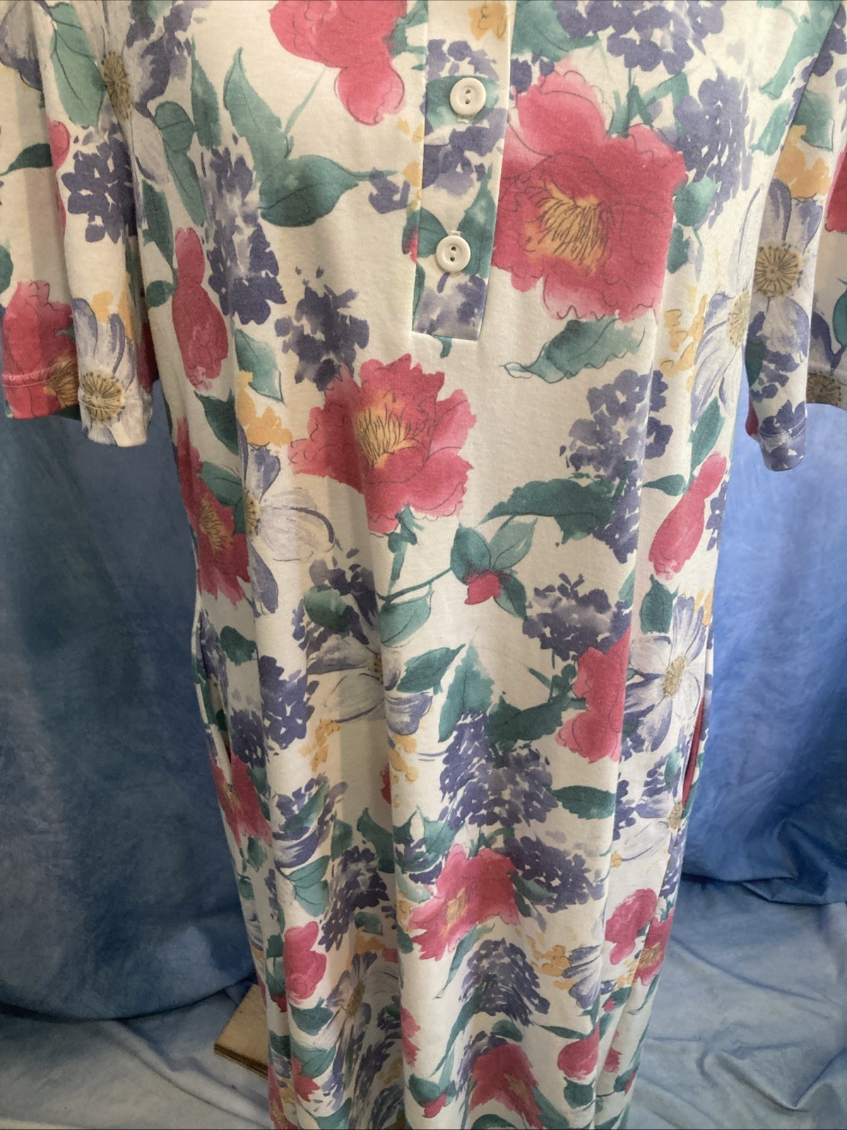 Vtg 80s 90s Floral Knit Polo Shift Dress Housedress Pockets USA Grandmacore 16