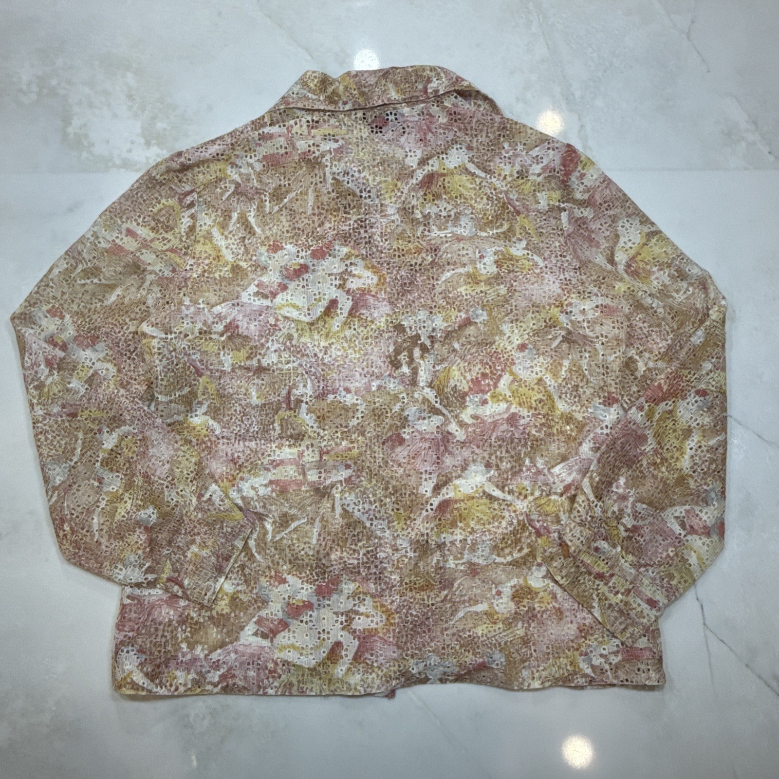 Vintage Betty Miller Floral Lace Overlay Button Front Blouse Pink Medium