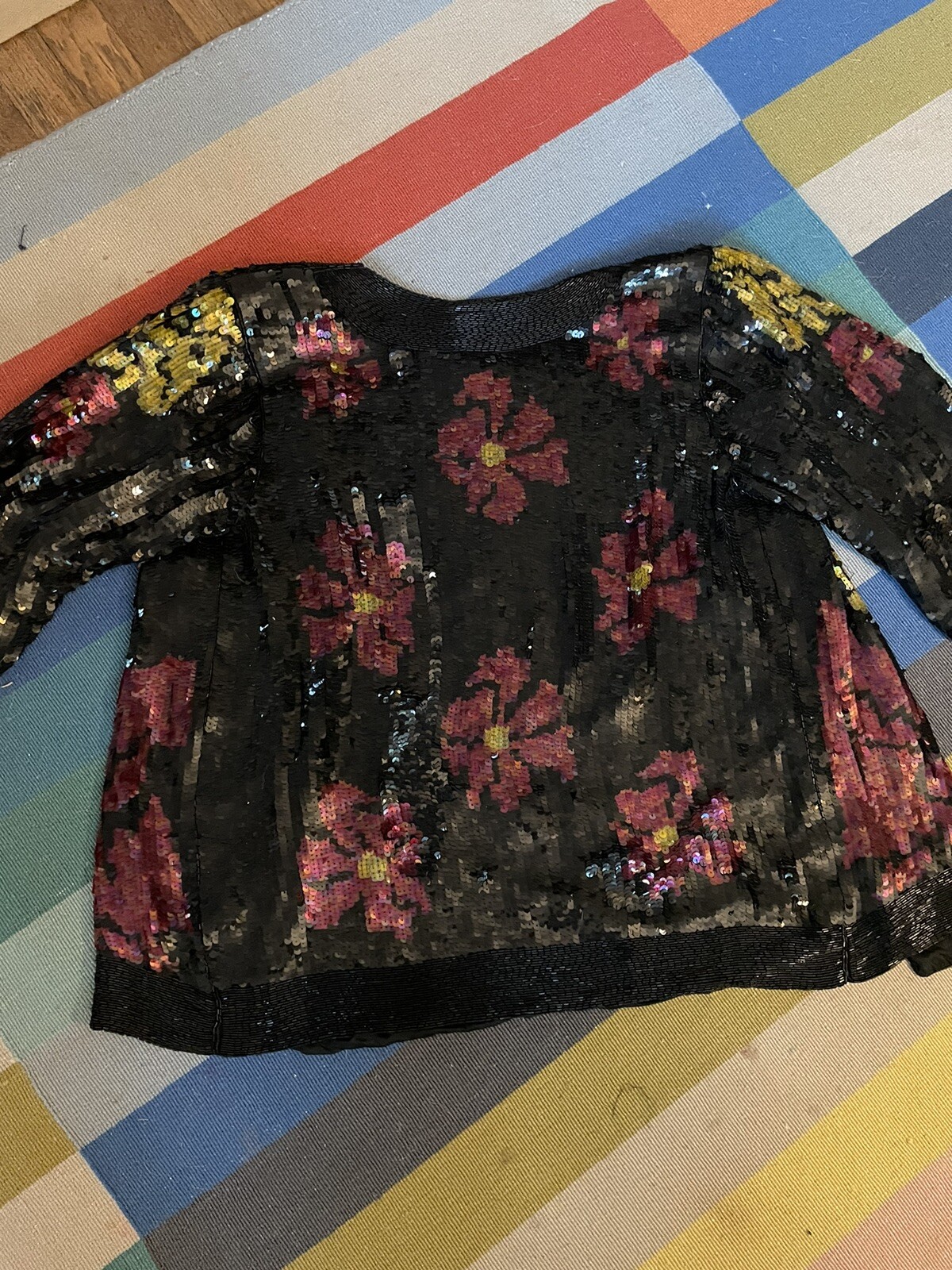 Vintage Jean For Joseph Le Bon Sequin Jacket Floral Black With Skirt