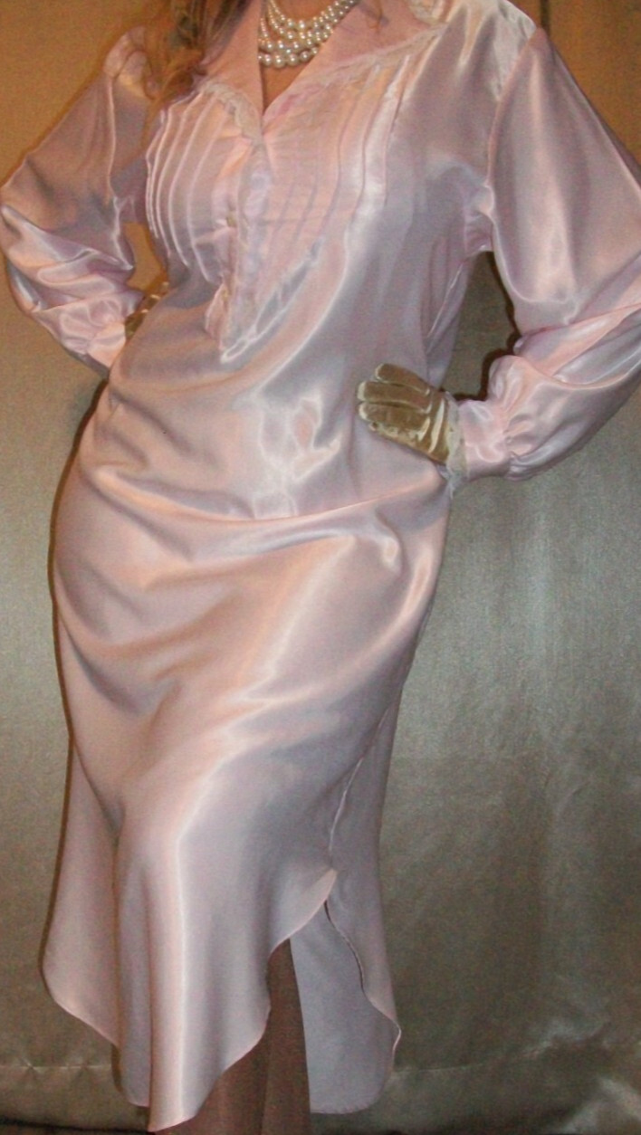 Vtg Pink Long Satin Cottagecore Nightgown L