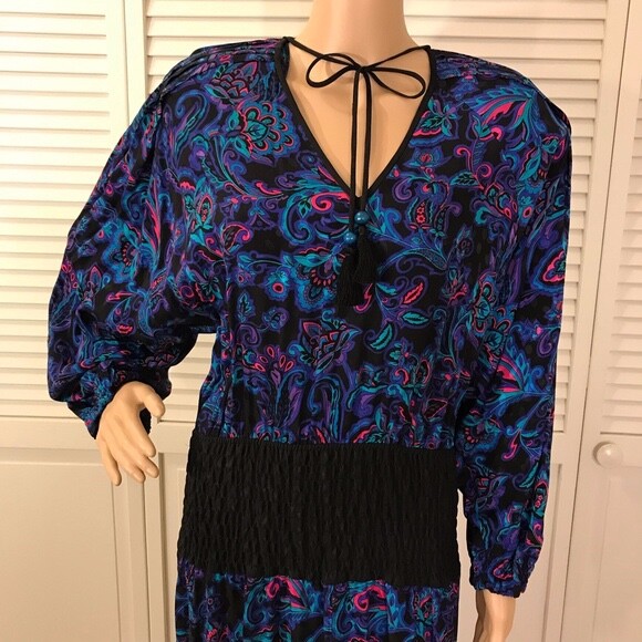 Vintage Diane Freis Multi-color Midi Floral Paisley Silk Dress Size 8/10 Medium