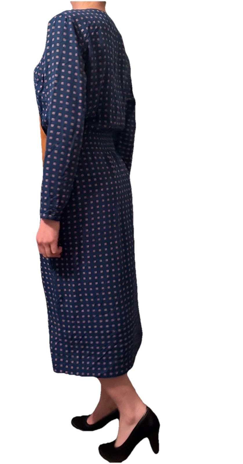Vintage Dress Medium Blue Red Geometric 80s Does 40s Geek Chic Librarian