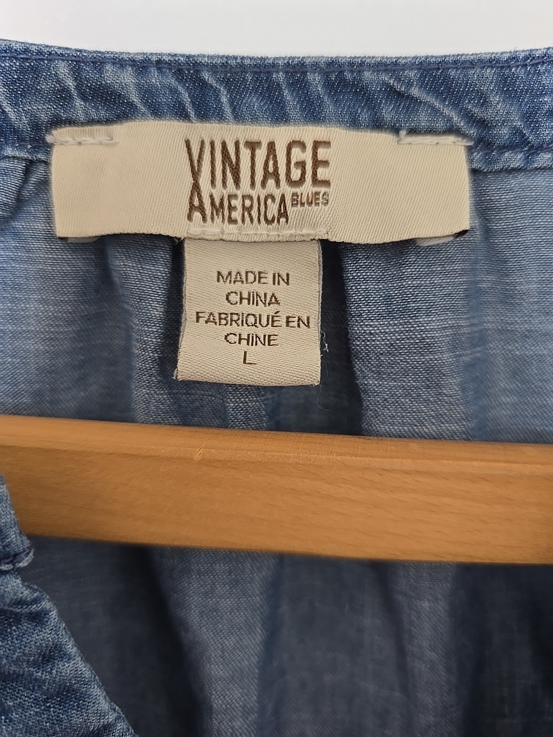 Vintage America Blue Jean Sleeveless Diana Blouse Embroidered Floral, L. Pockets