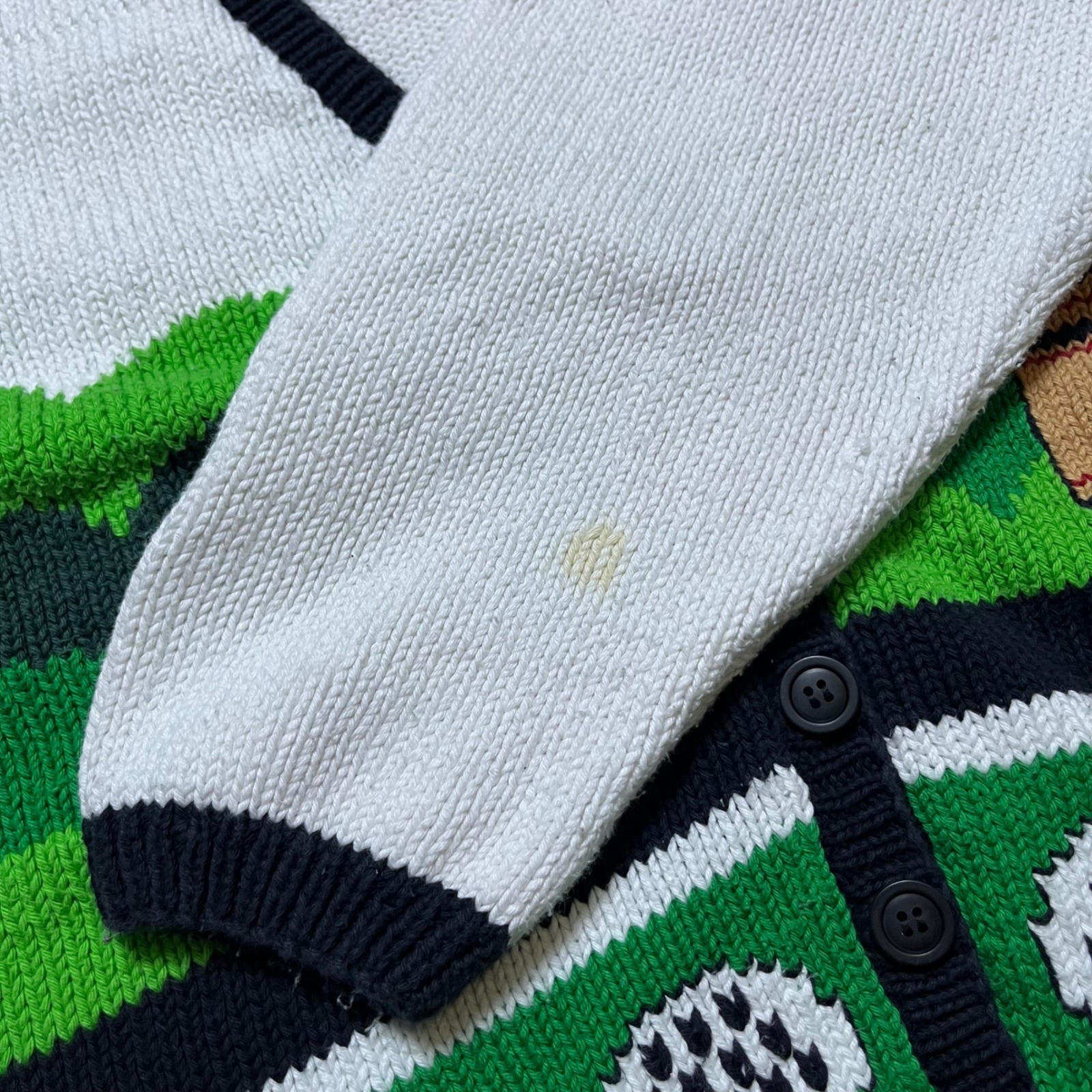 Vintage Andina Golf Cardigan Sweater XL White Green Knit Intarsia Cotton 90s