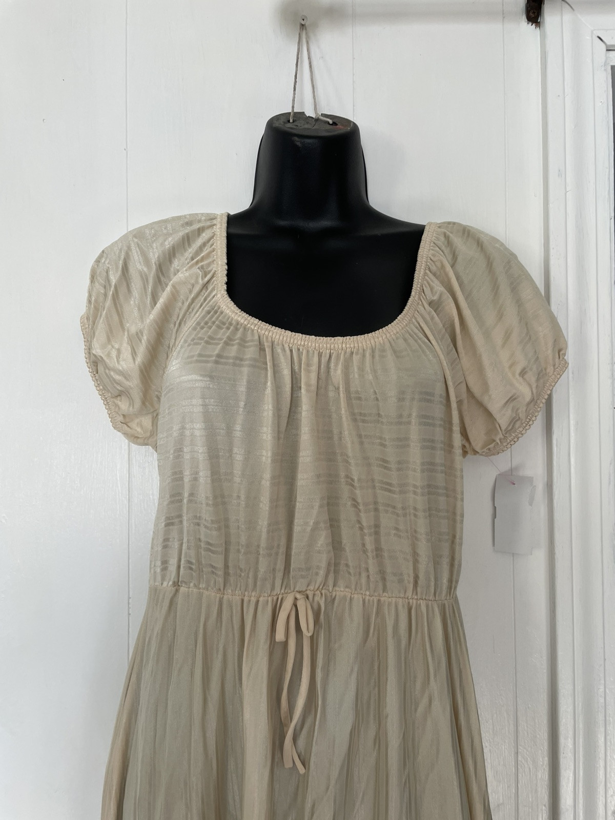 Vtg Glencraft Ilgwu Full Length Nightgown Beige Prairie Small L12