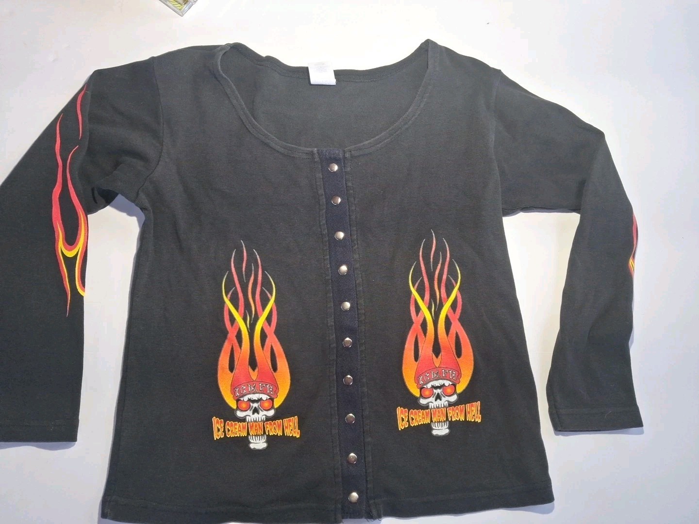 Vintage 90s Ice Cream Man From Hell Biker Med Ladies Long Sleeve T Shirt Black