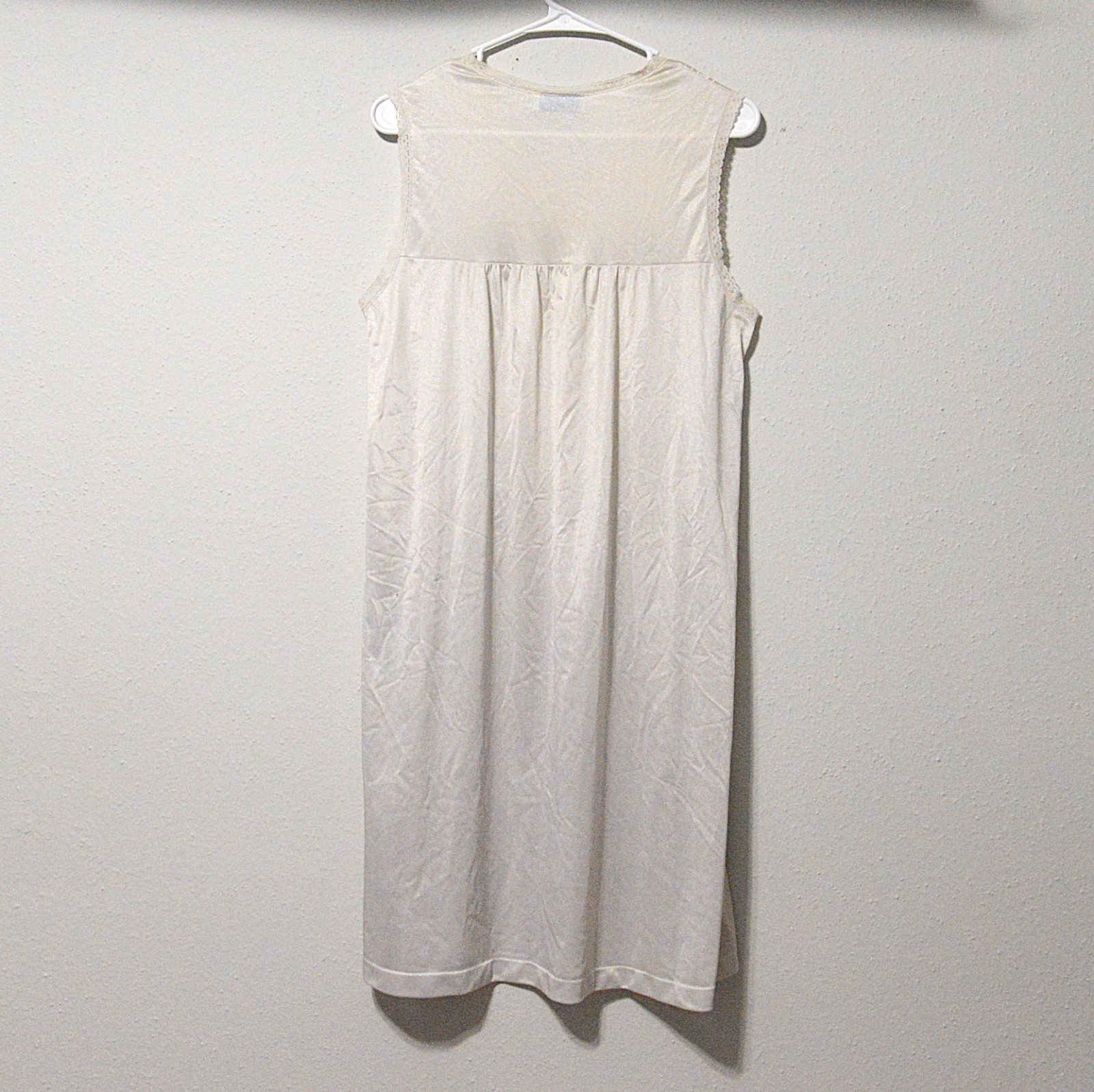 Dainty White Vintage Slip Dress with Lace size Medium 1970’s Retro Silky Dress