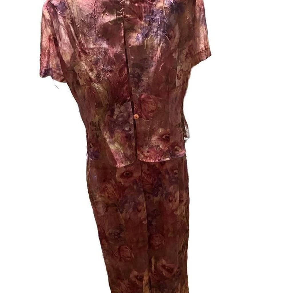 Vintage Miss Dorby Floral Crinkle Chiffon Two-Piece Skirt Set