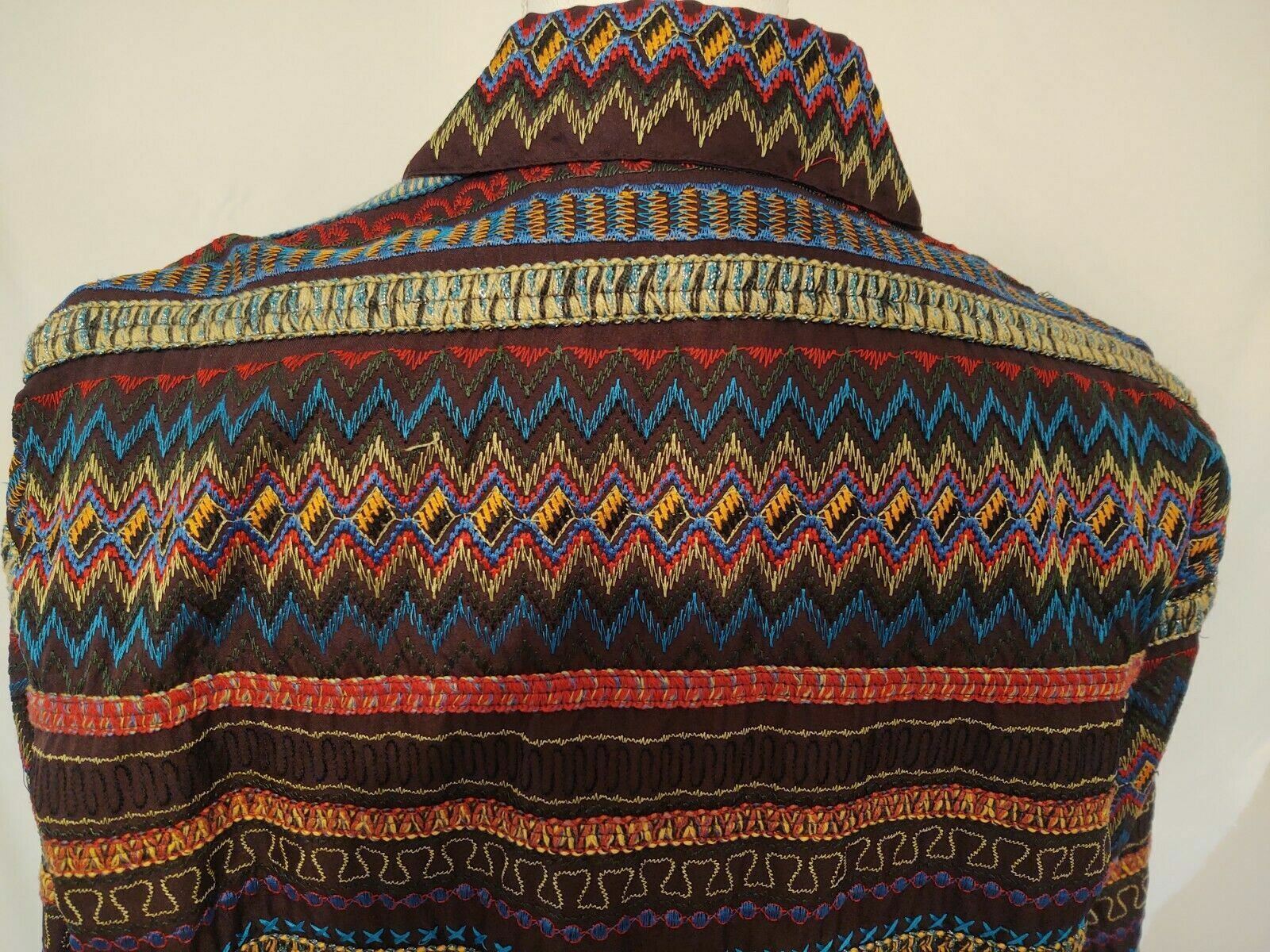 90’s Chico’s Bohemian Bright Embroidery Ethnic Retro Shirt Jacket Boho Hippie