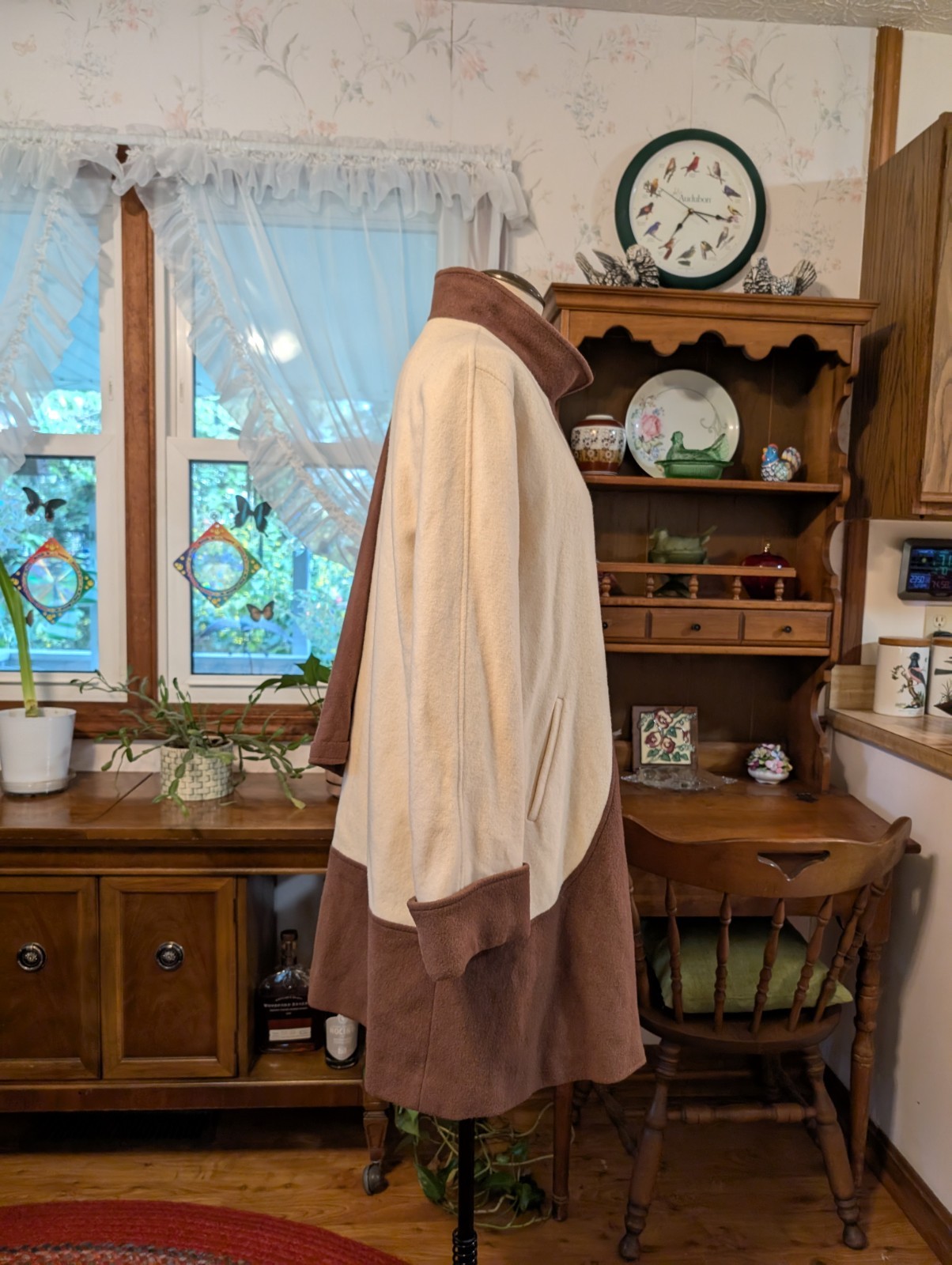 (m) SWINGING! 1960s Wool Swing Wrap Coat WINKELMAN’S Ivory Brown WOOL Vintage