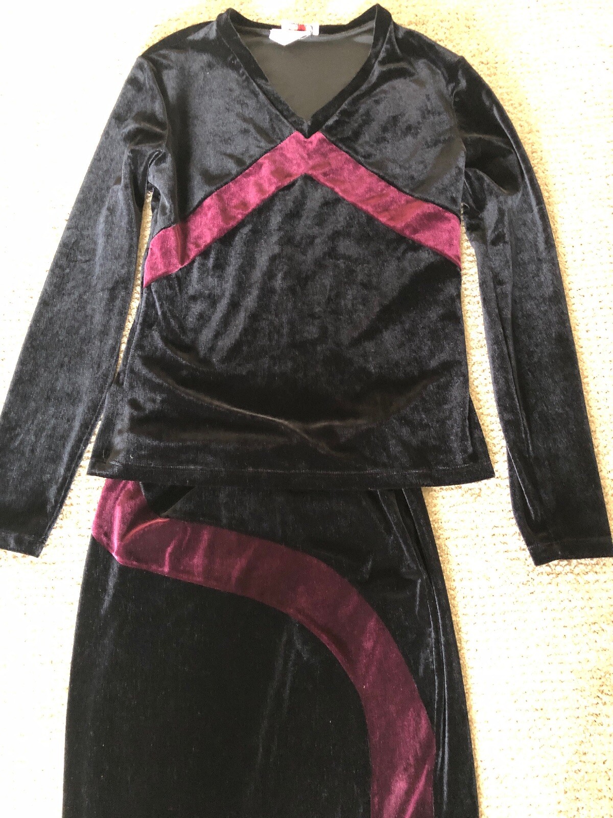 “Hot Kiss” Maxi Skirt & Top Velvet Black & Red Gothic Size S USA Made VTG 90’s