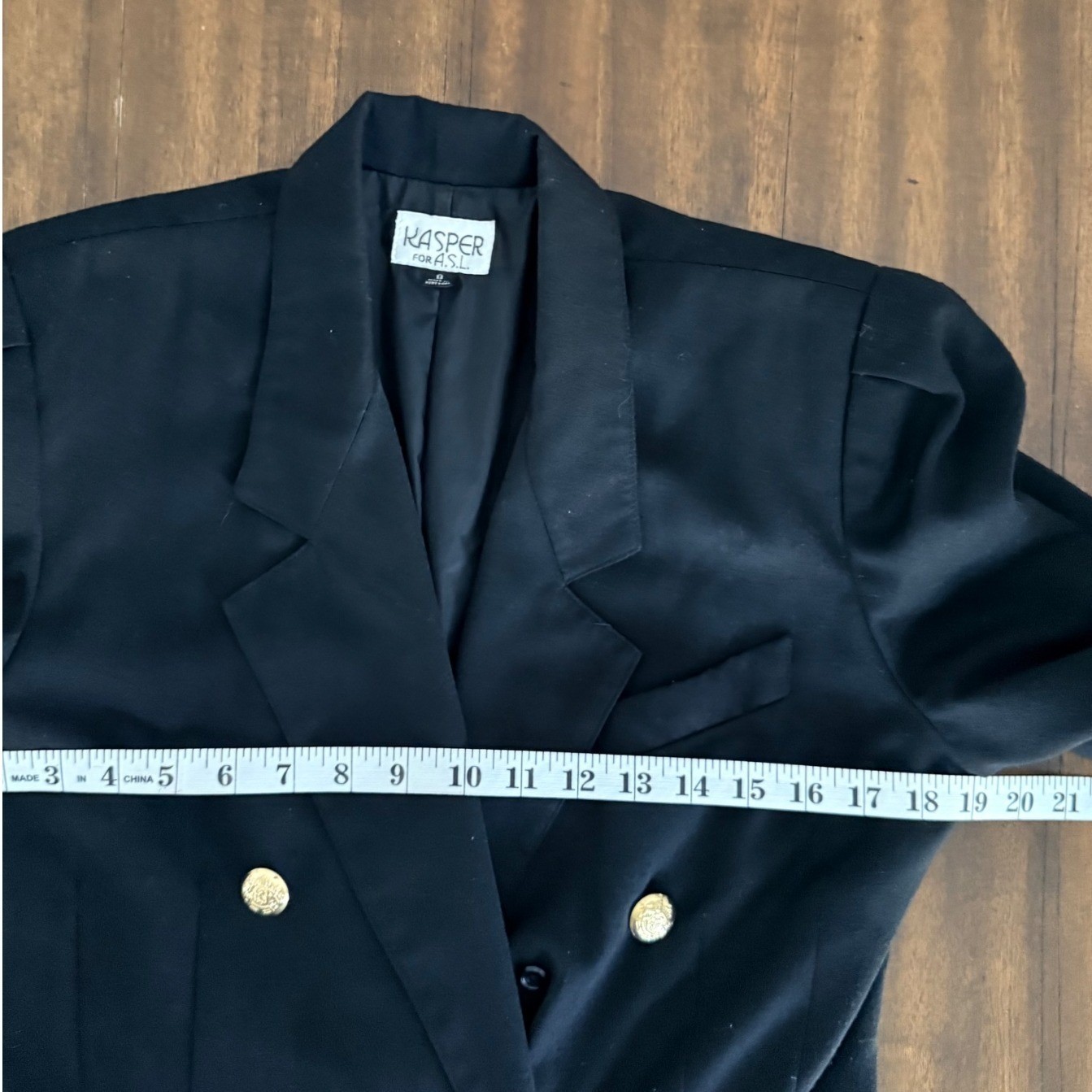 Kasper for ASL Vintage Black Double Breasted Blazer Dress Gold Buttons Size 8