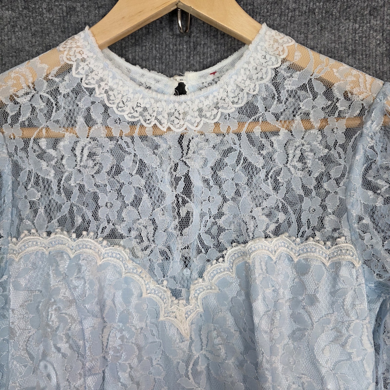 Vintage 80s Gunne Sax Prom Dress SZ 7 Icy Blue Lace Satin Victorian Tulle Skirt