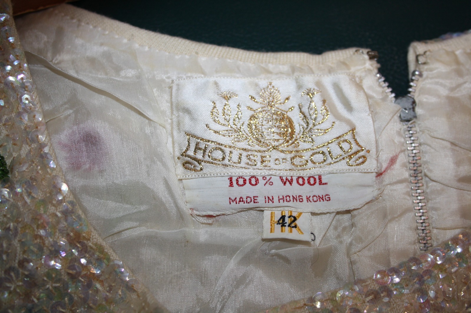 Vintage House of Gold Top Womens Size 42 Sequin Floral Beaded Sleeveless Wool HK