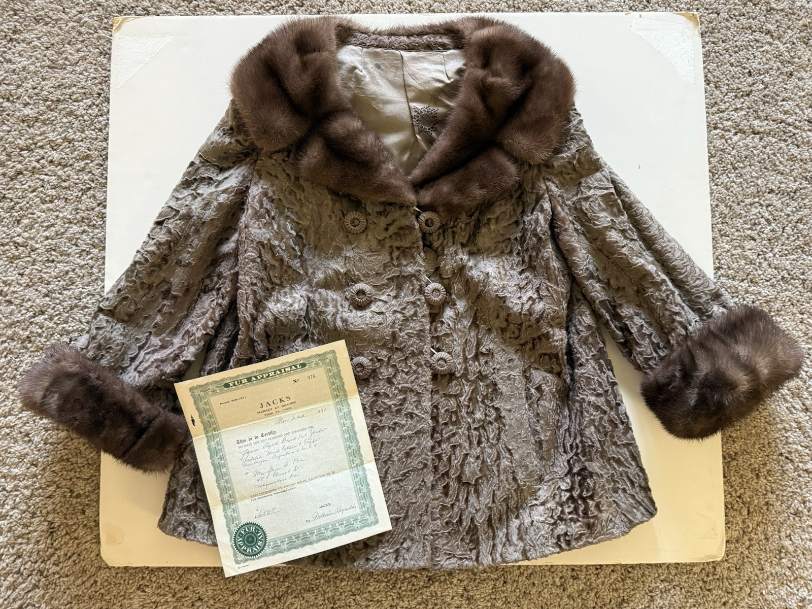 Vintage 1970 Argentina Lamb Fur – Lutetia Mink Collar & Cuffs Jacket
