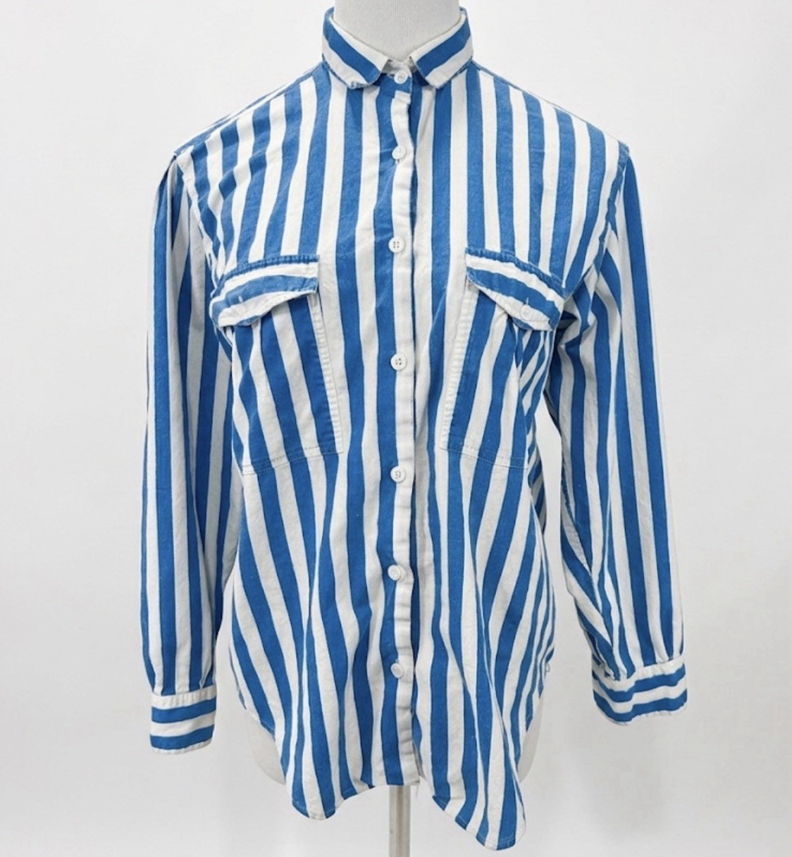 Vintage 80s 90s Express Striped Button Up Shirt Cotton Blue White One Size Read
