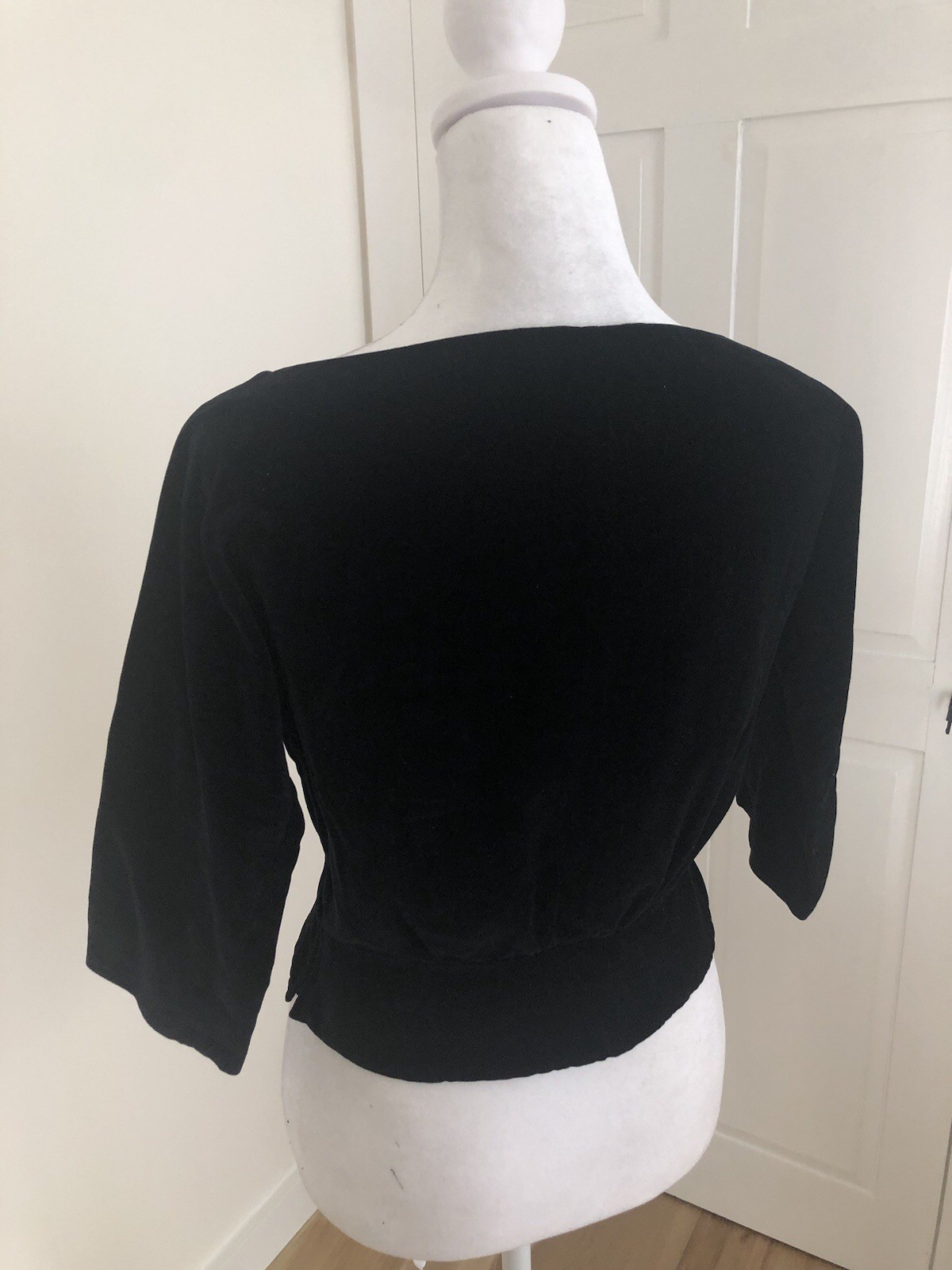Vintage 1950s 60s Blouse Top XS S M Black Velvet Off Shoulder Gothic Union Label
