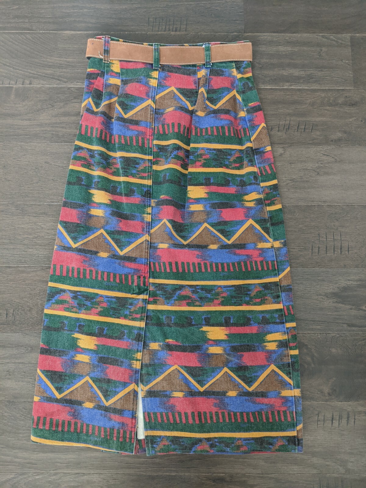 Vintage Stampede XS S 2 4 Aztec Tribal Midi Skirt Jean MultiColor Boho southwest