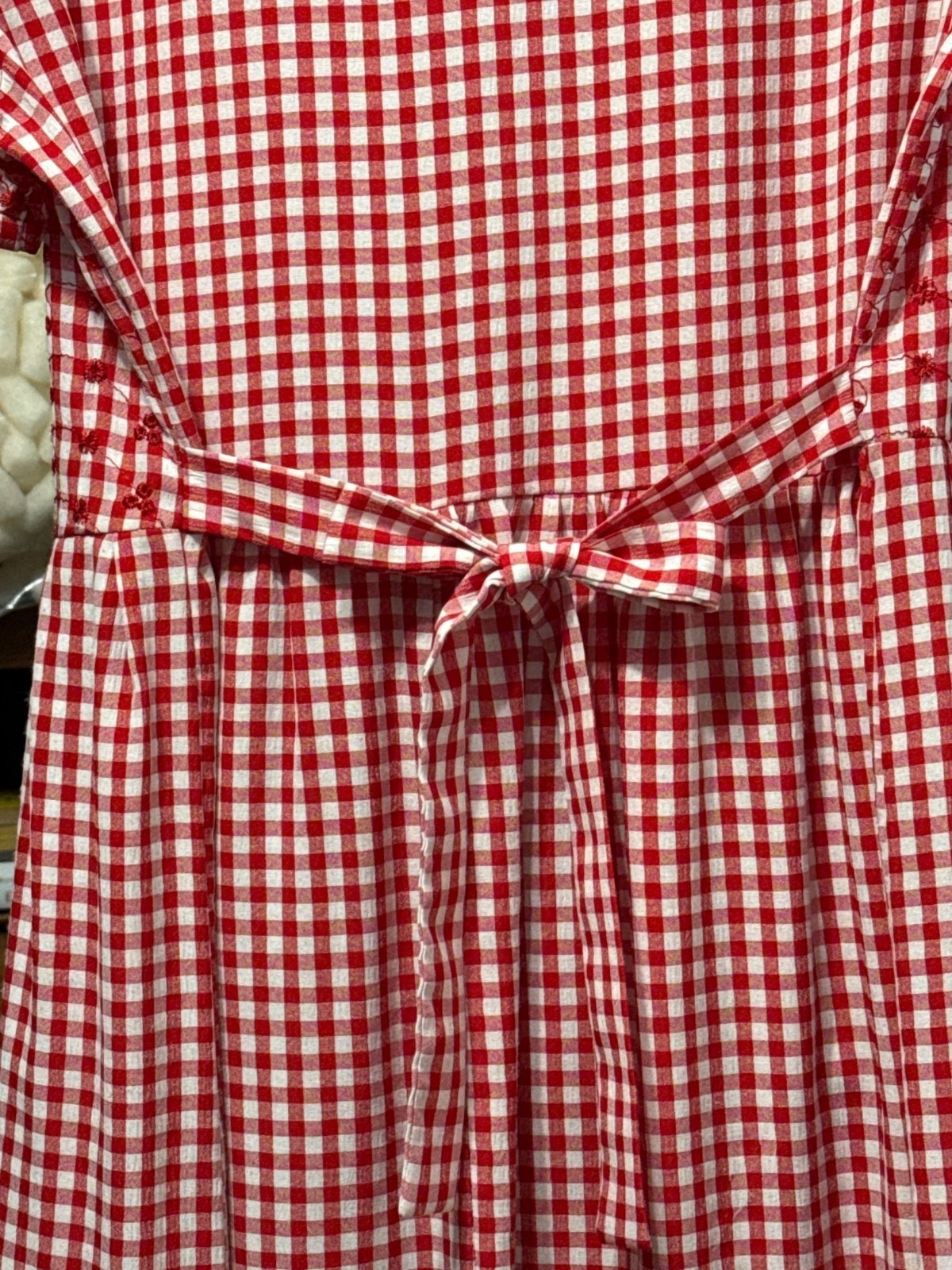 Vintage KDK Designs Red & White Gingham Midi Dress With Embroidered Size 8