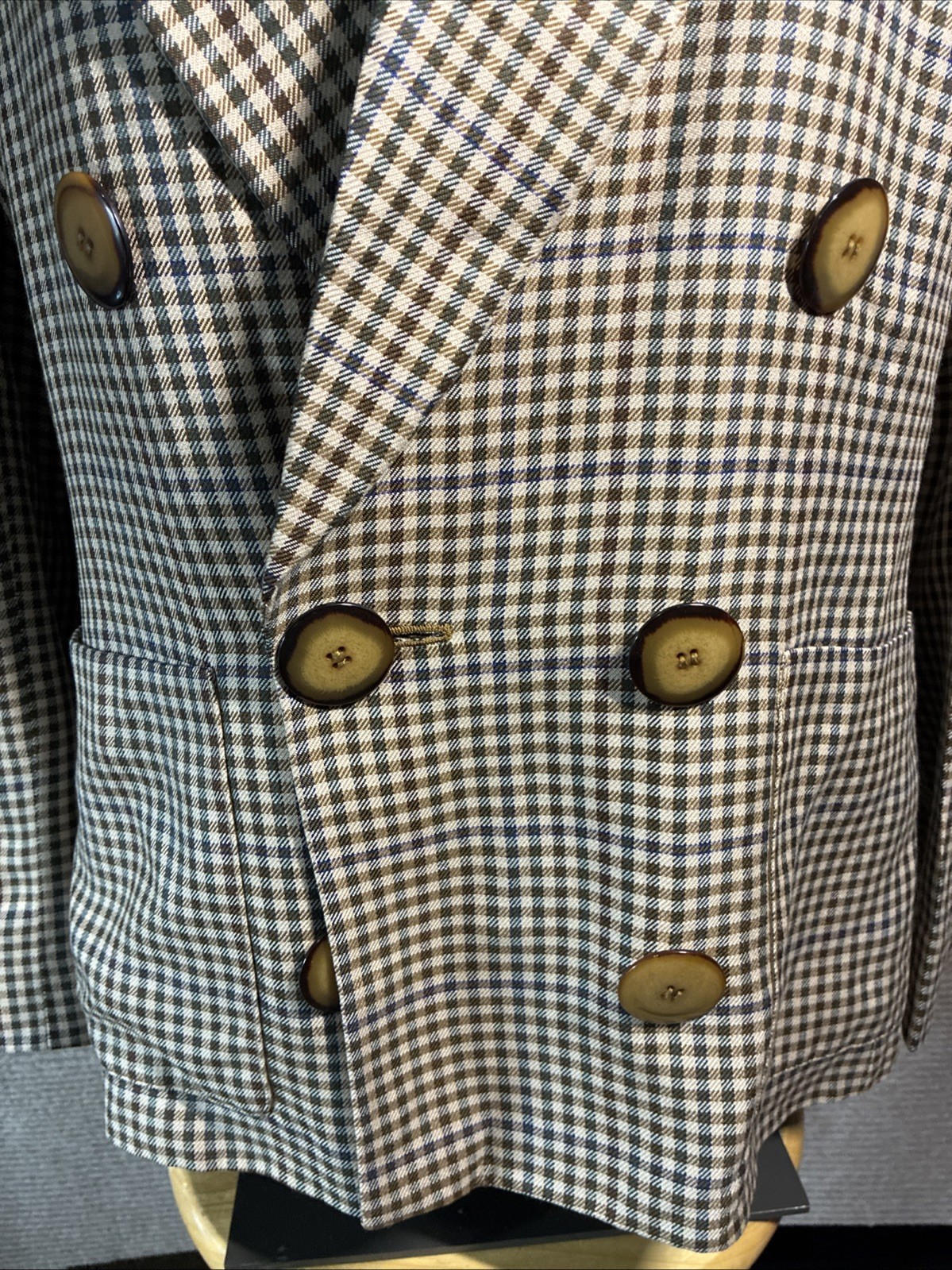 Vintage Harve Benard Double Breasted Blazer in Houndstooth Checked Brown And Blu