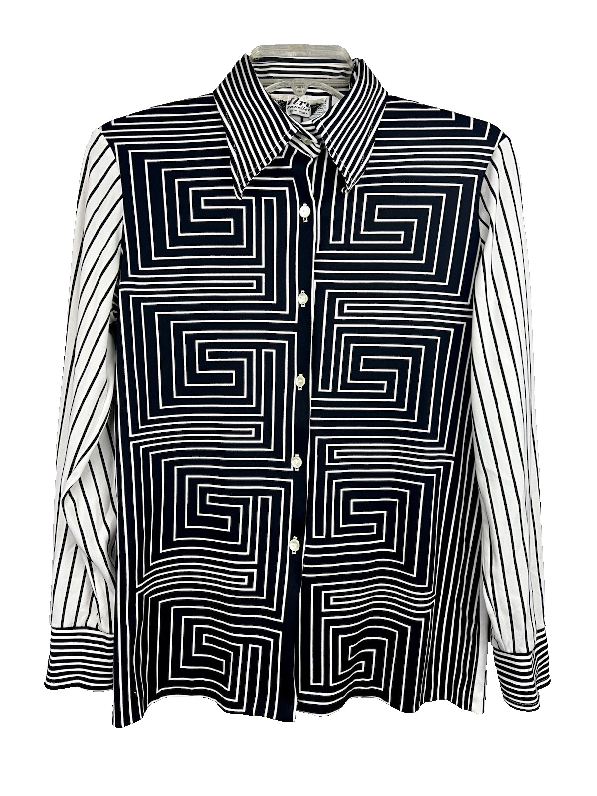 VTG 70’s Wilroy Traveler NY Women’s Button Up Blouse M/L Geometric Mod Maze