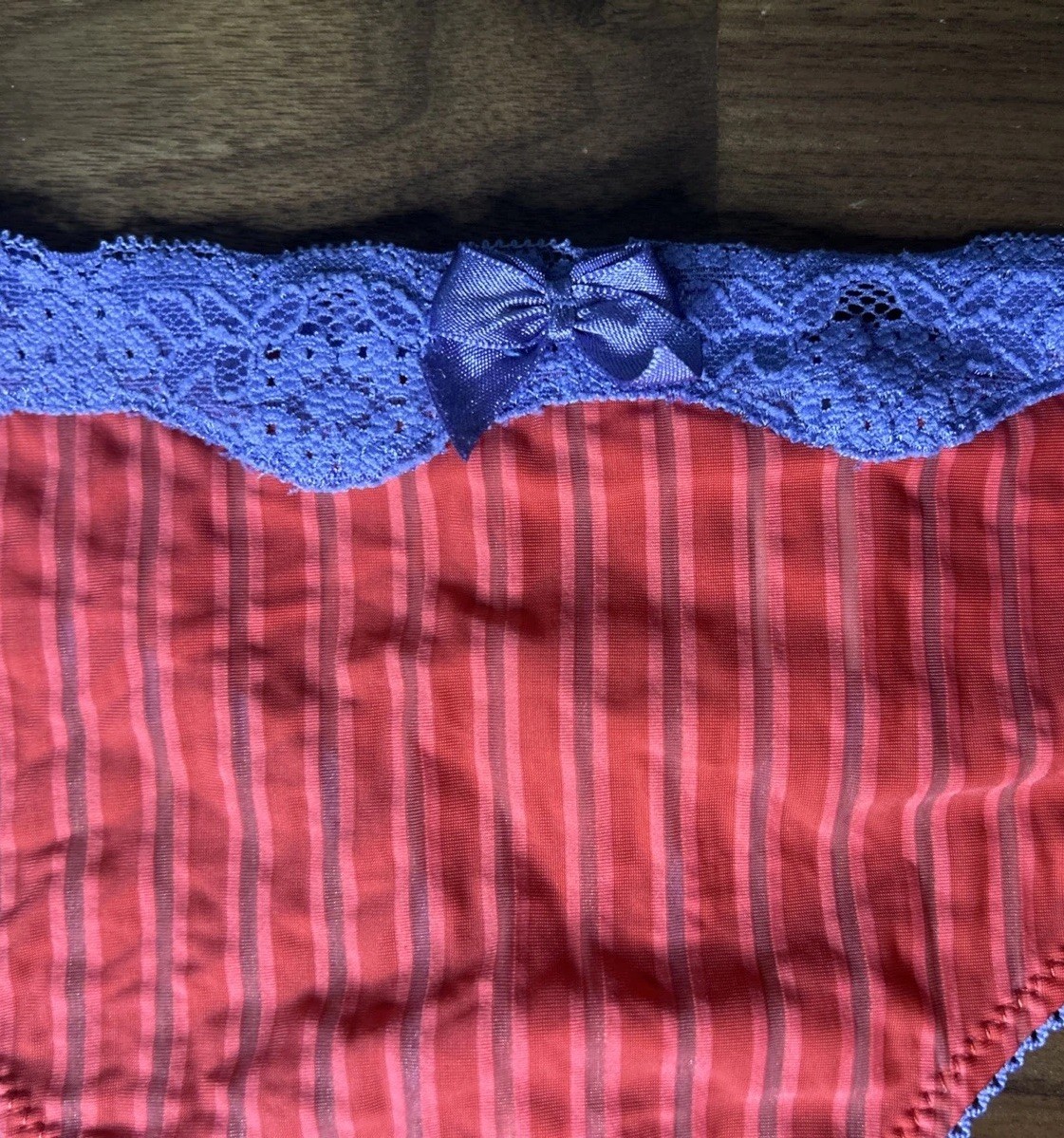 Vtg Second Skin Thong Sz 8 Plus Fashion Bug Lace RARE Keyhole Red Purple Nylon