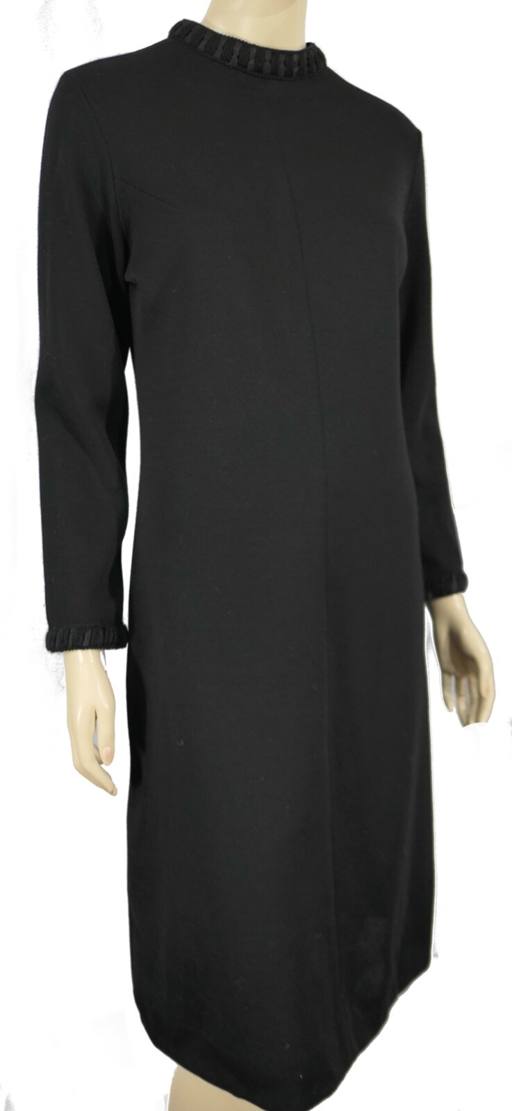 Vintage 60s 70s Mod Bleeker Street Black Knit Sheath Dress M