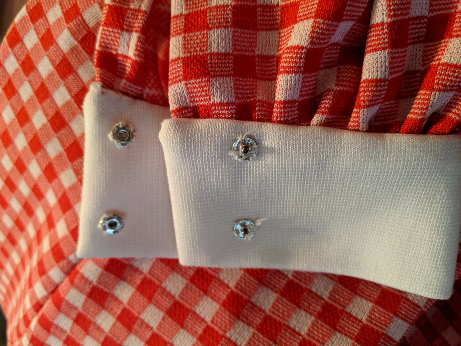 Vintage 1970s Primitive Country Cottagecore Dress Red Check Gingham Sz S