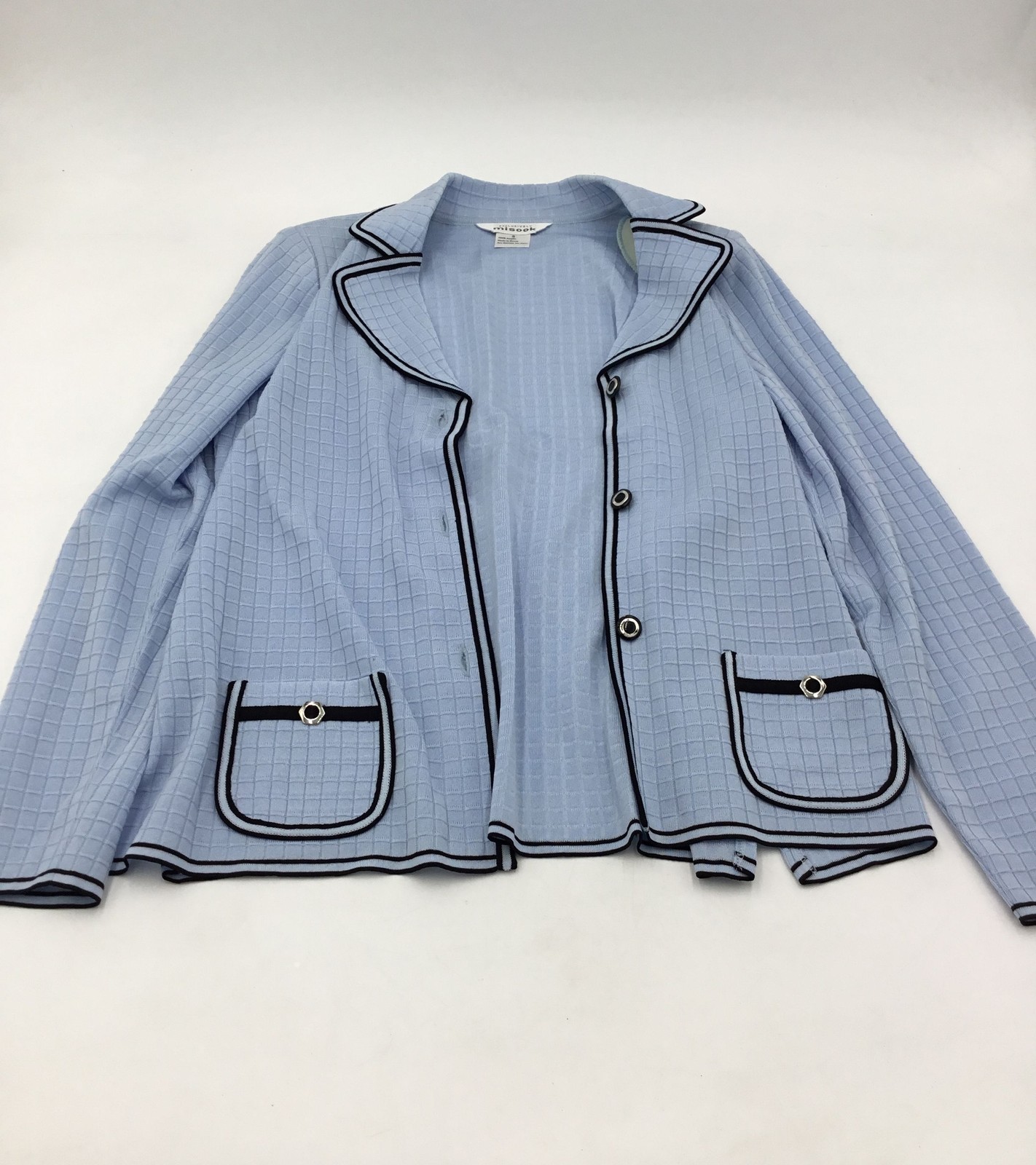 Vintage Exclusively Misook Women’s Blue Waffle Knit Jacket & Vest Set Sz S M