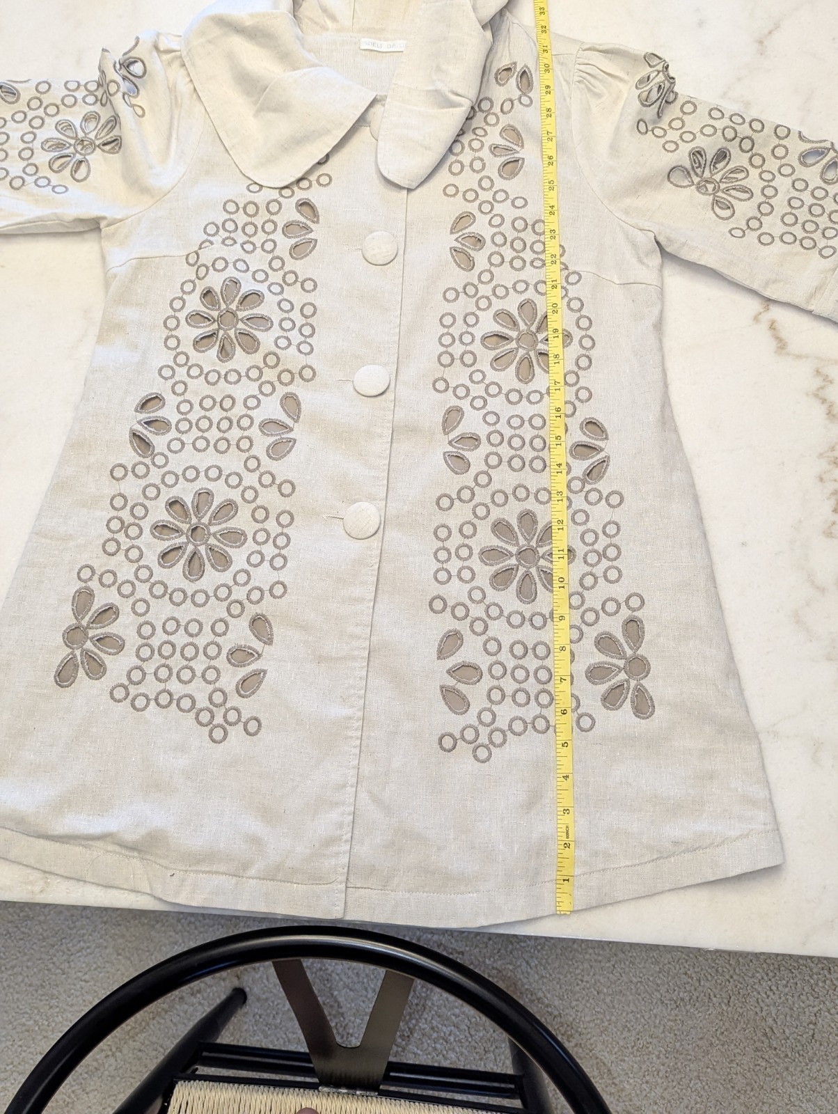 Adele Dallas Orr Medium Linen Embroidered Cutwork Jacket Retro 50s 60s Artisanal